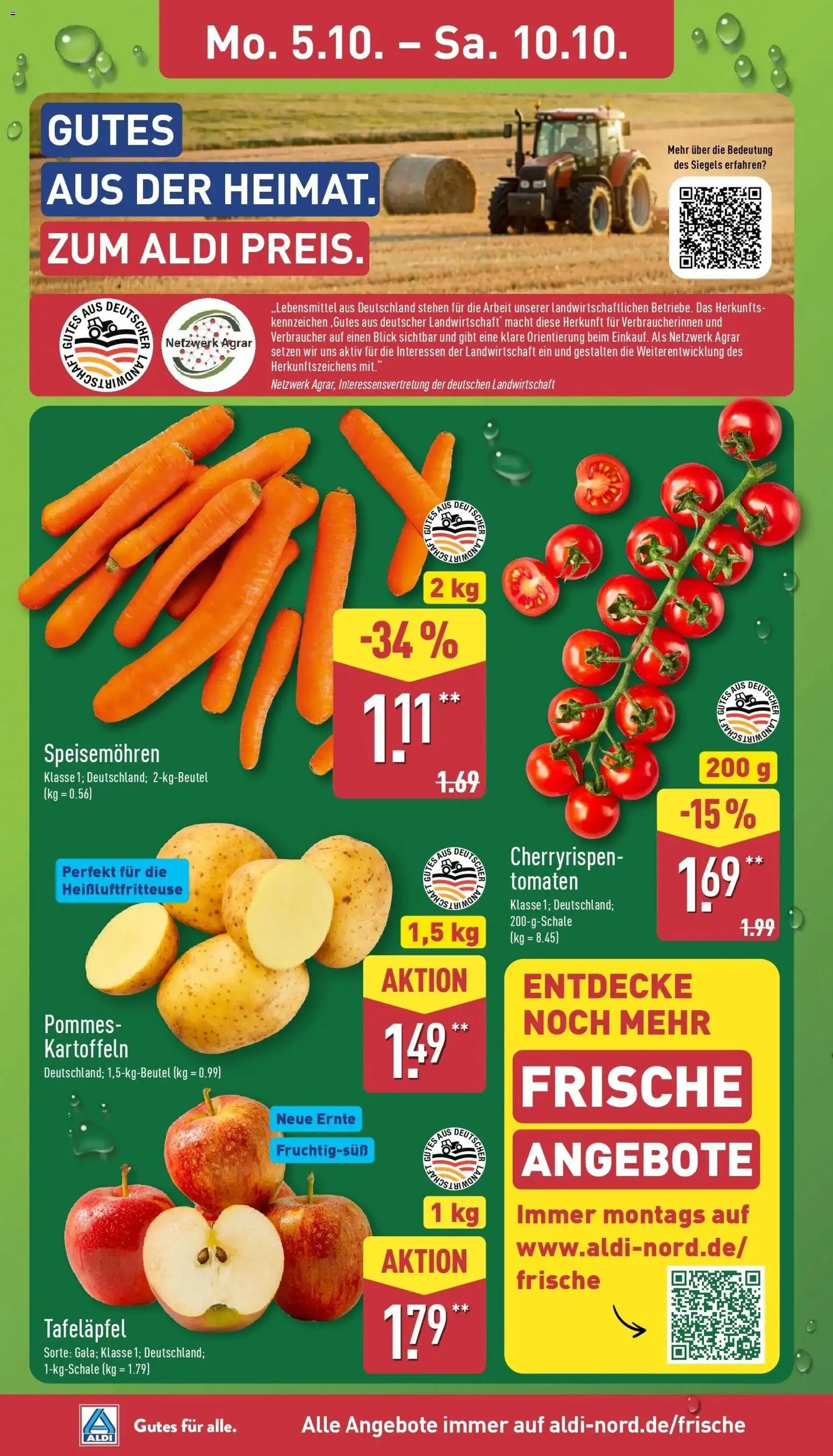 Aldi Aktueller Prospekt (ab 05.10.2026) » Angebote Online | Seite: 2 | Produkte: Pommes, Tomaten, Kartoffeln, Heißluftfritteuse