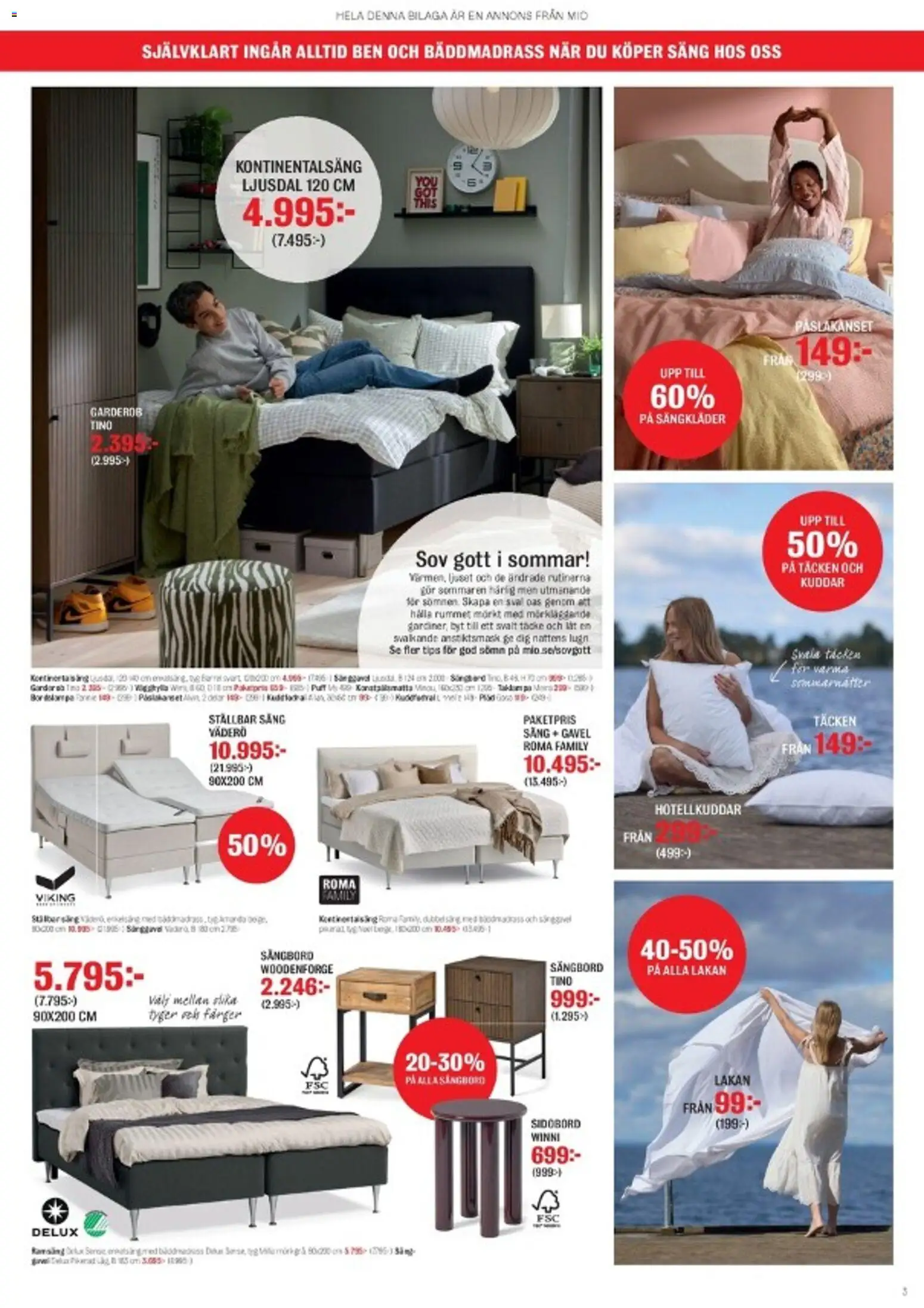 Mio reklamblad aktuell från 23/06/2026 | Sida: 3 | Produkter: Lakan, Bäddmadrass, Täcke, Påslakanset