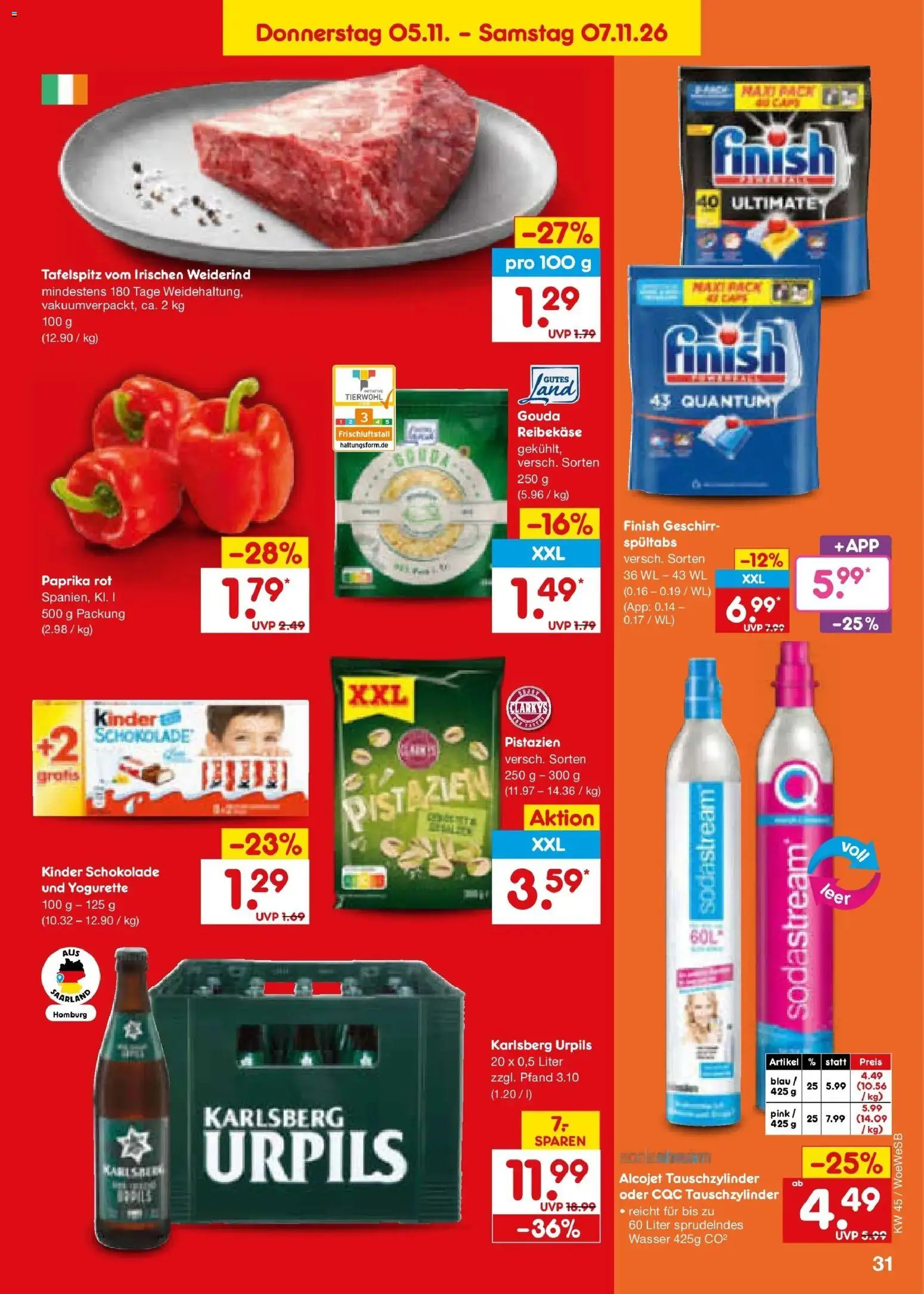 Netto Marken-Discount Prospekt Leonberg – gültig ab 02.11.2026 | Seite: 47 | Produkte: Tafelspitz, Yogurette, Reibekase, Sodastream
