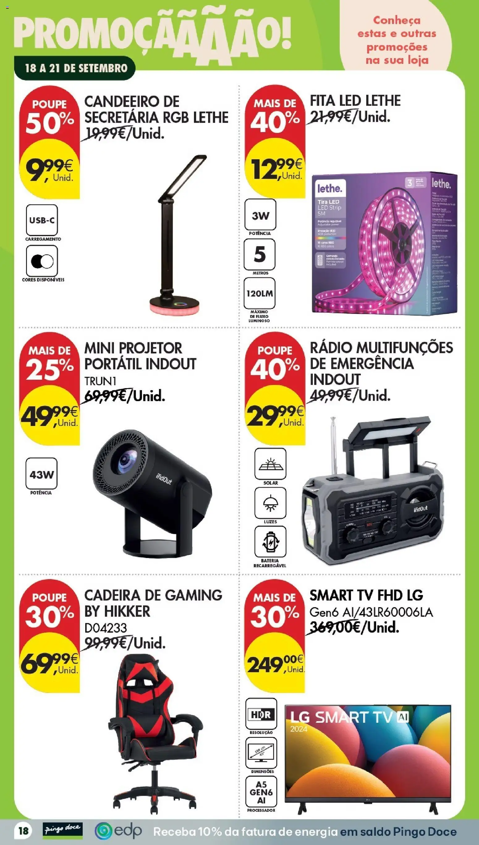 Pingo Doce Poupe este Fim de Semana │ válido de 18/09/2026 | Página: 18 | Produtos: Candeeiro, Rádio, Cadeira, Projetor