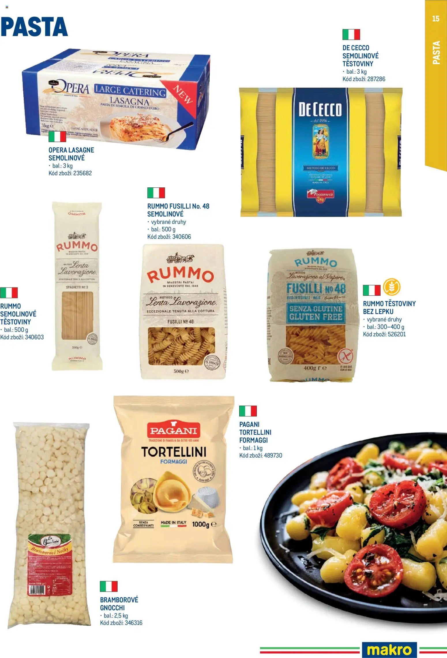 Makro leták - Itálie od 15.05.2026 | Strana: 15 | Produkty: Těstoviny, Tortellini, Lasagne, Semolinové těstoviny