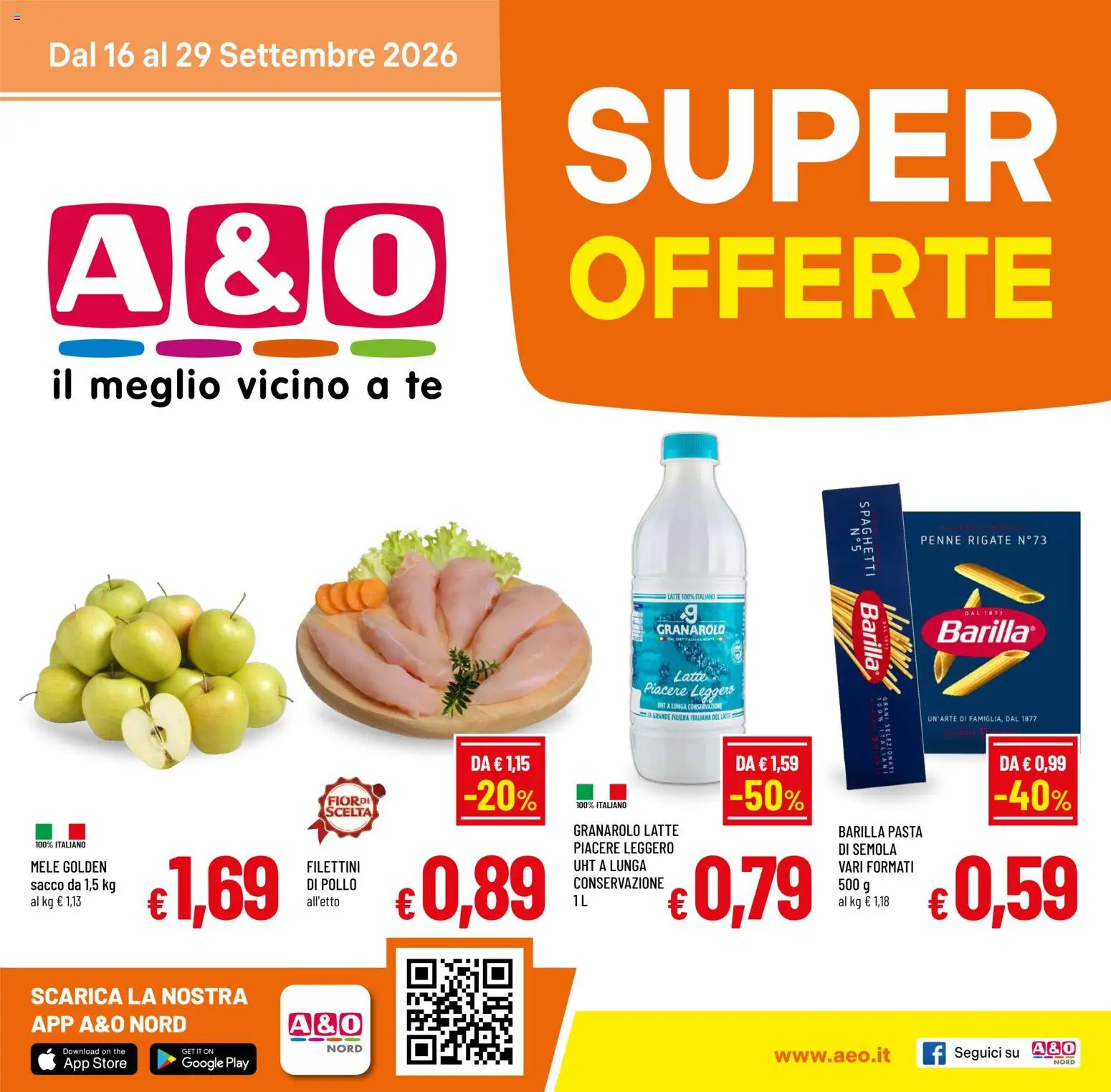 Volantino A&O del 16/09/2026 | Pagina: 1 | Prodotti: Pollo, Mele, Tè, Pasta