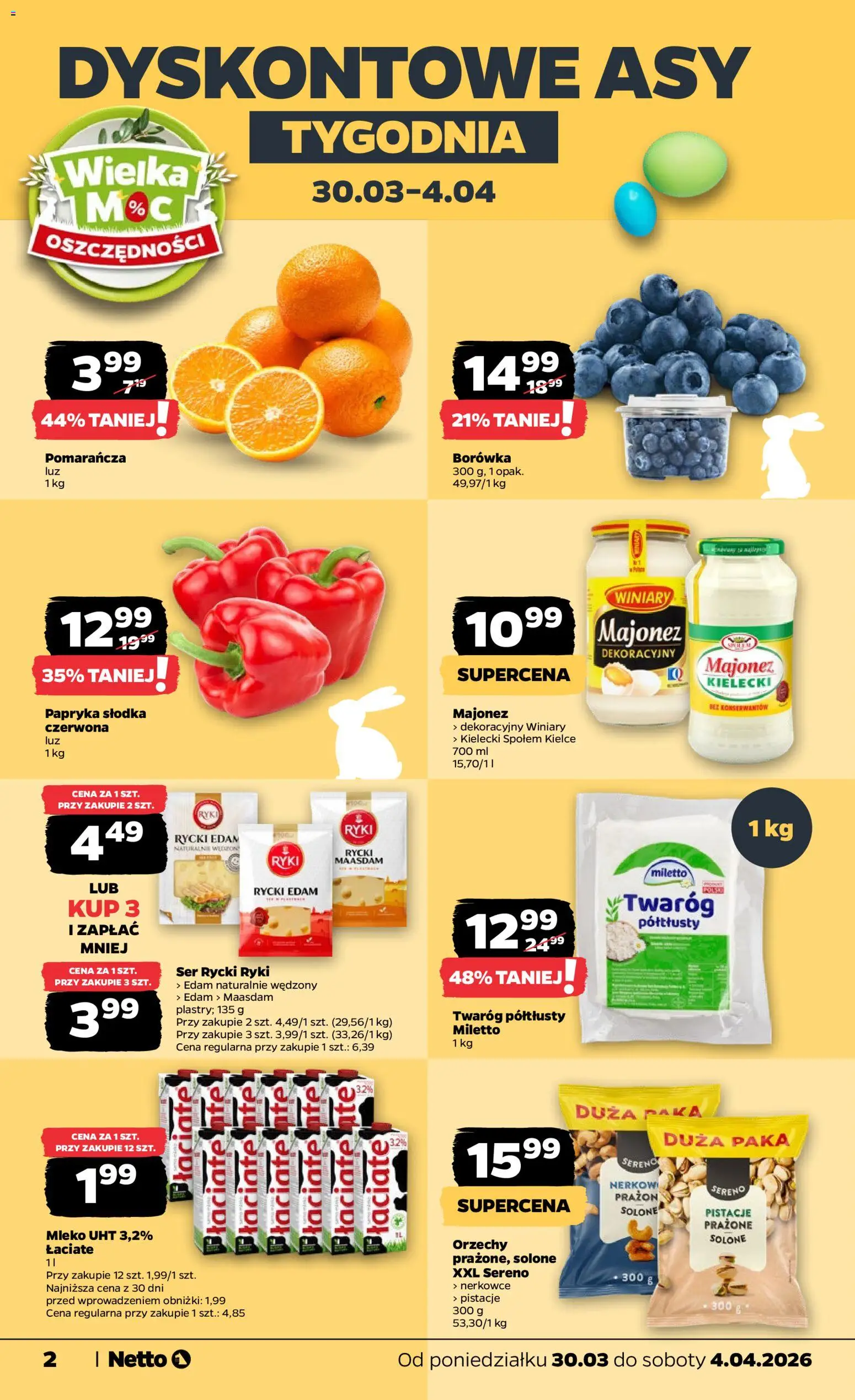 Netto gazetka od poniedziałku spożywcza od 30.03.2026 | Strona: 2 | Produkty: Papryka, Ser, Orzechy, Majonez