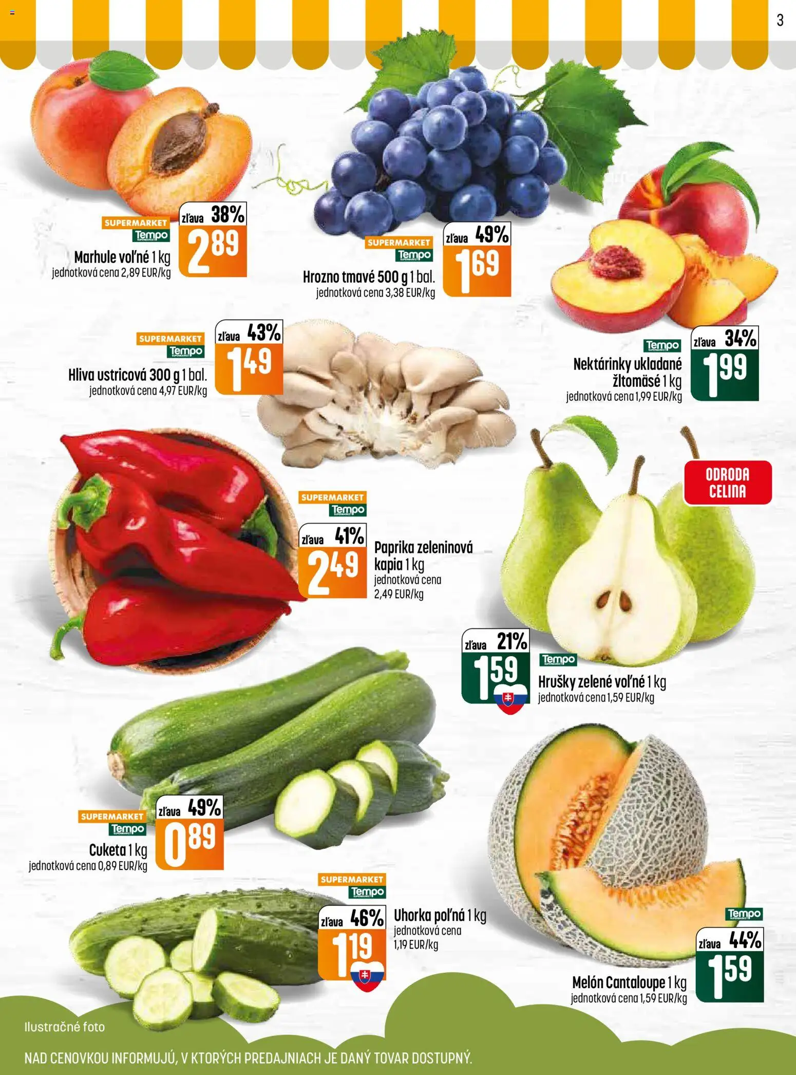 Nové COOP Jednota akcie – leták je platný od 20.08.2026 | Strana: 3 | Produkty: Nektárinky, Cuketa, Melón, Marhule