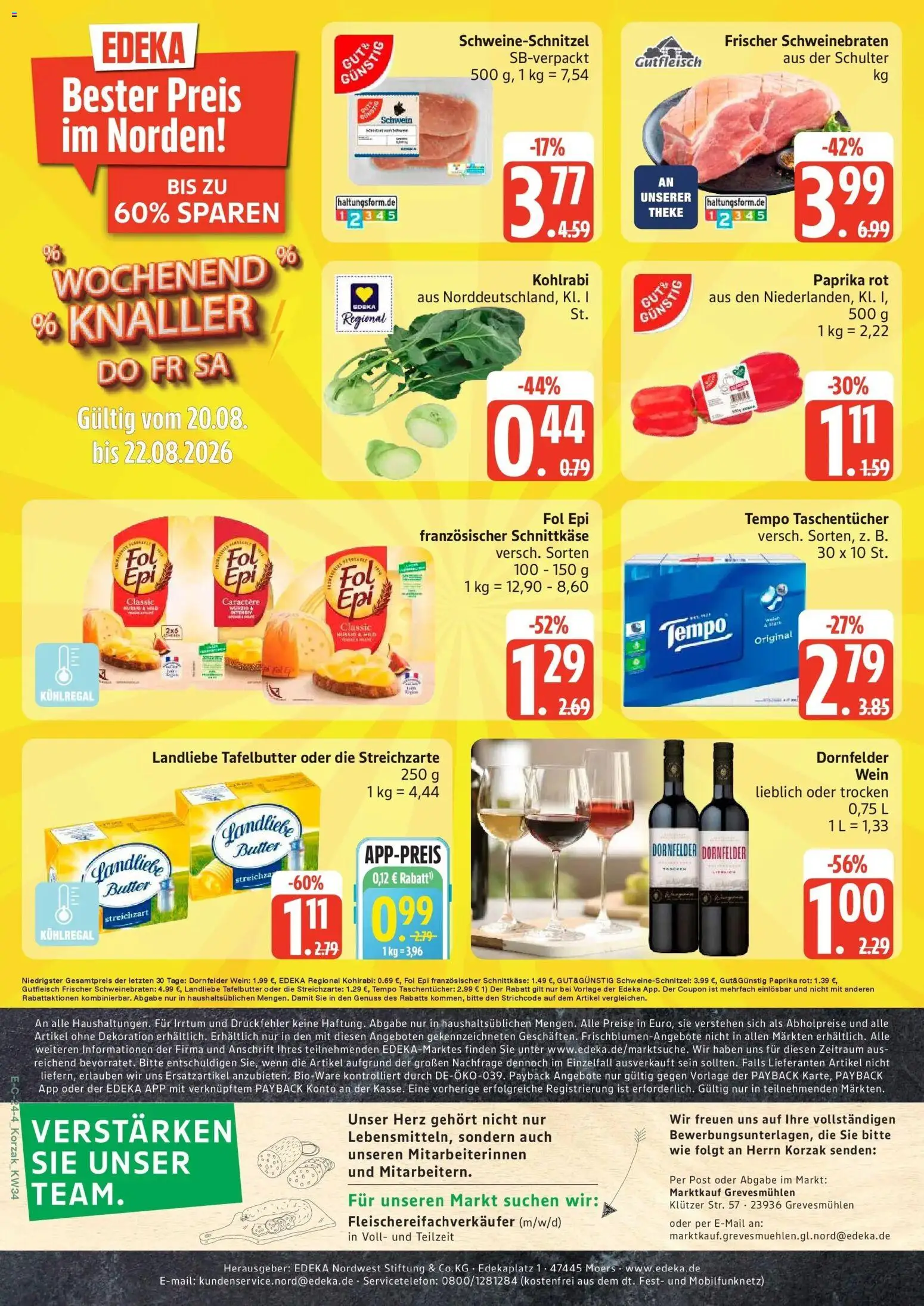 Marktkauf Prospekt Grevesmühlen (ab 17.08.2026) » Angebote online | Seite: 24 | Produkte: Taschentücher, Paprika rot, Landliebe butter, Kohlrabi