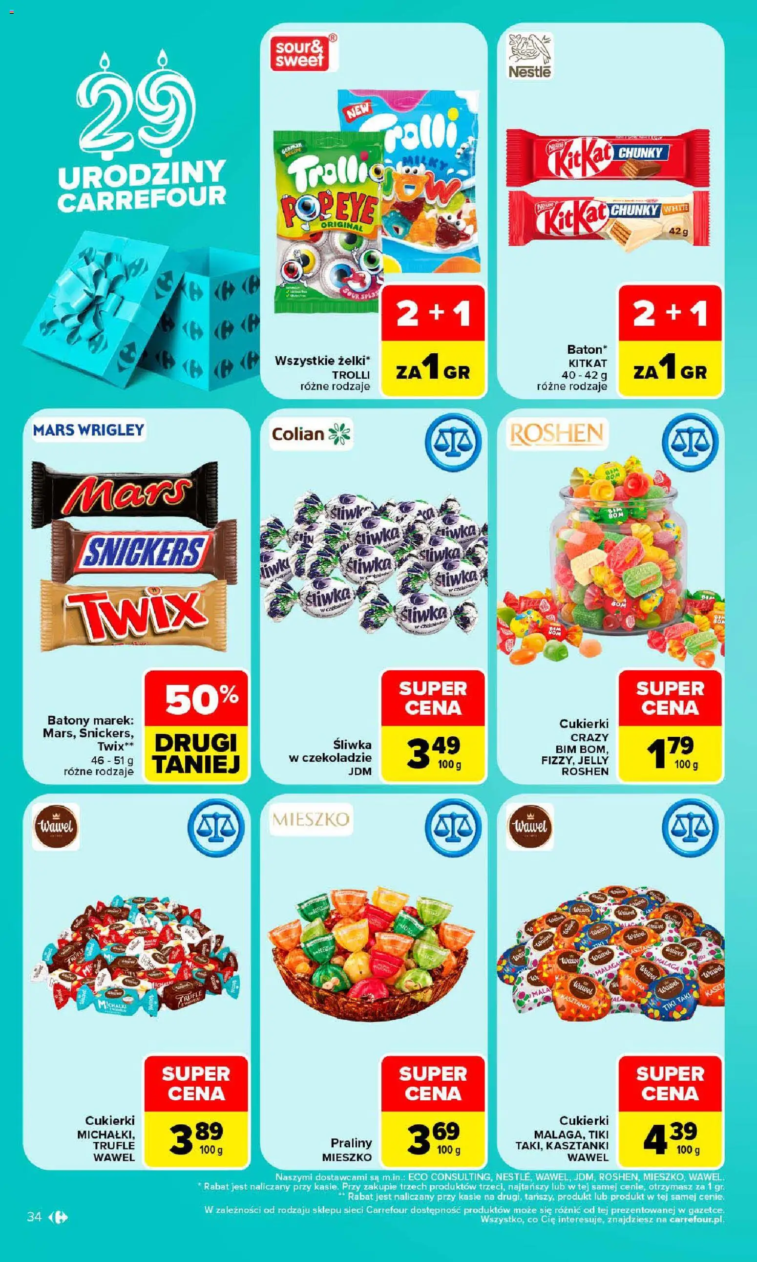 Carrefour gazetka od 19.10.2026 | Strona: 34 | Produkty: Praliny, Snickers, Cukierki