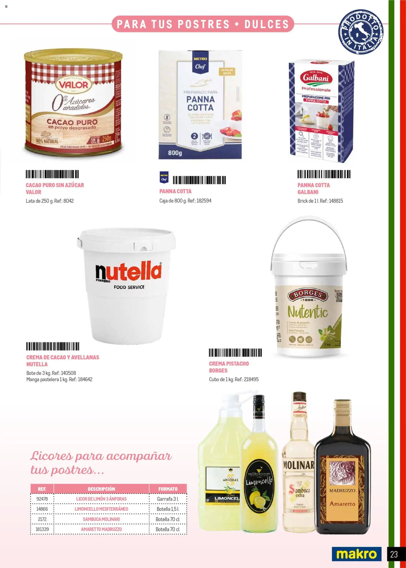 Makro Restaurantes italianos Prat │ válido desde el 27.03.2026 | Página: 23 | Productos: Licor, Crema, Φρυγανιές σικάλεως, Caja
