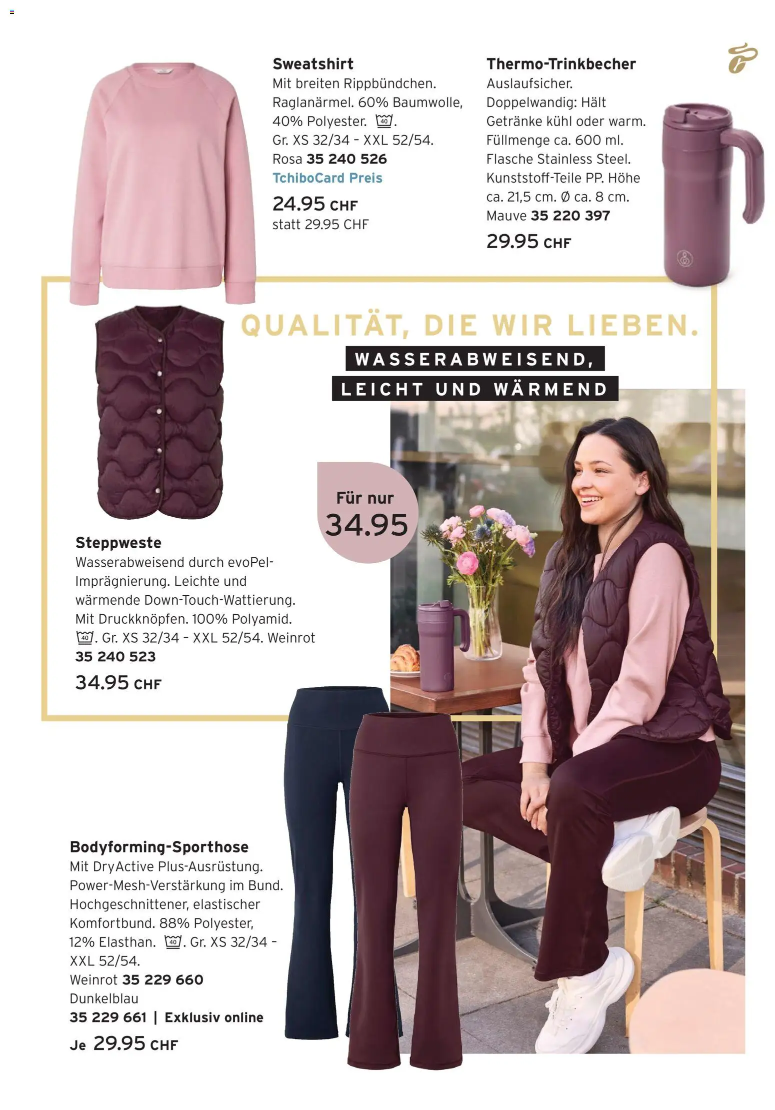 Tchibo aktionen Every day in flow – gültig ab 18.08.2026 | Seite: 9 | Produkte: Steppweste, Getränke, Sweatshirt