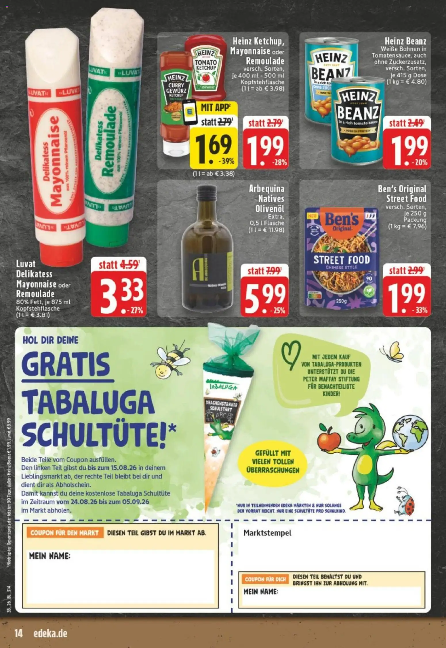 Edeka Prospekt Dortmund – gültig ab 10.08.2026 | Seite: 14 | Produkte: Heinz ketchup, Olivenol, Mayonnaise, Ketchup