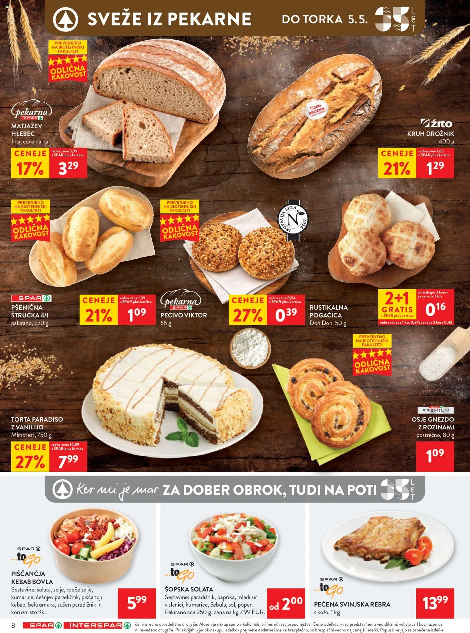 Novi Spar katalog ponudbe – veljaven od 29.04.2026 | Stran: 8 | Izdelki: Torta, Hlebec, Kruh, Solata