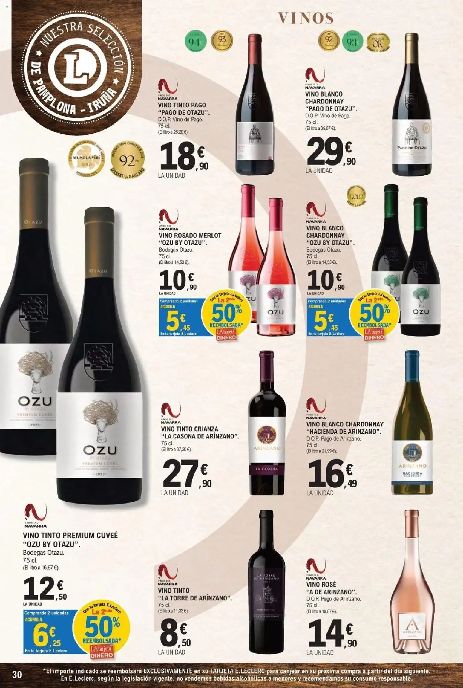 E.Leclerc - Feria del vino 30/09/2026 - 17/10/2026 | Página: 30 | Productos: Vino tinto, Vino rosado, Vino blanco, Bebidas