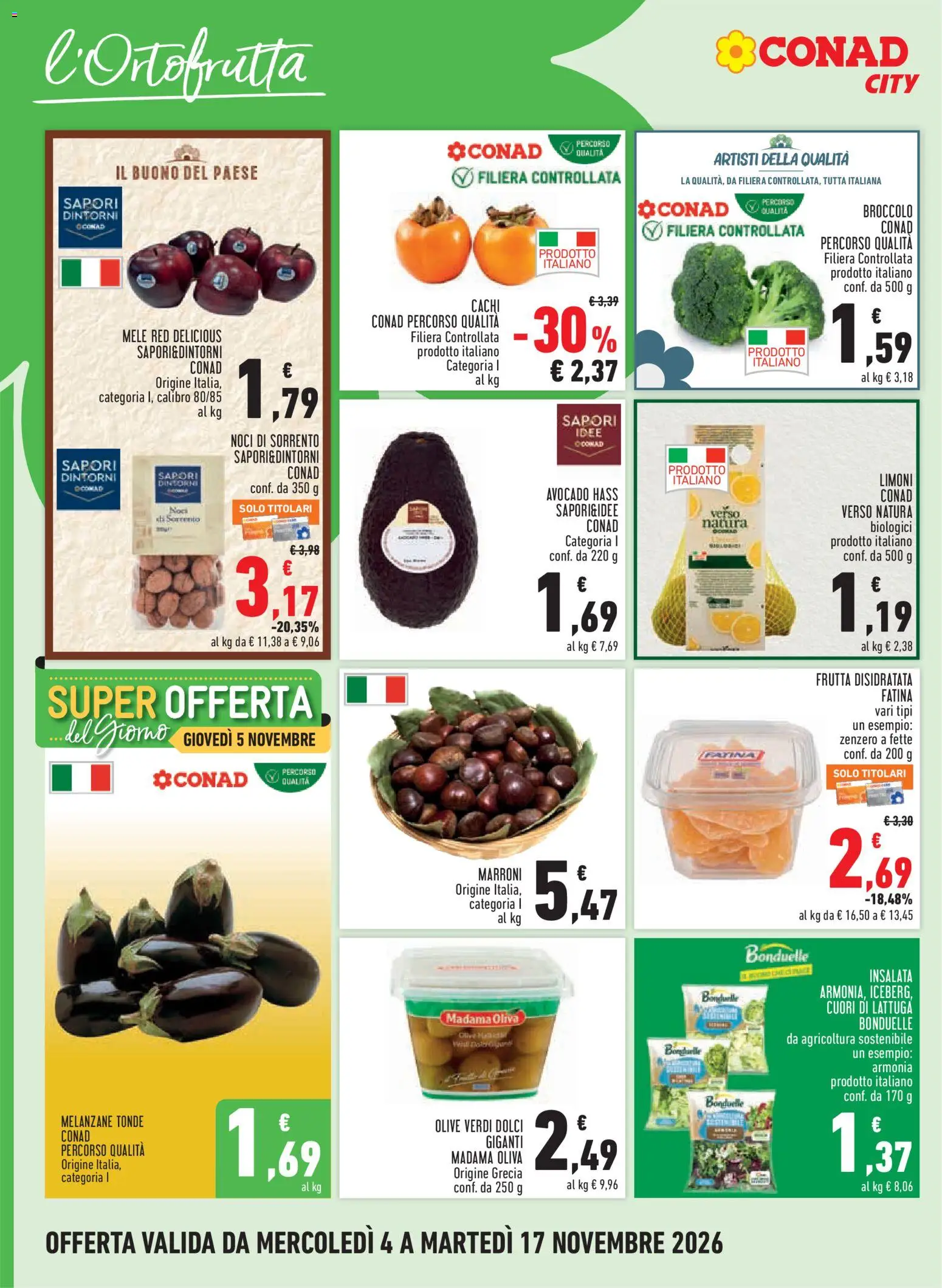 Volantino Conad del 04/11/2026 | Pagina: 4 | Prodotti: Mele, Noci, Melanzane, Lattuga