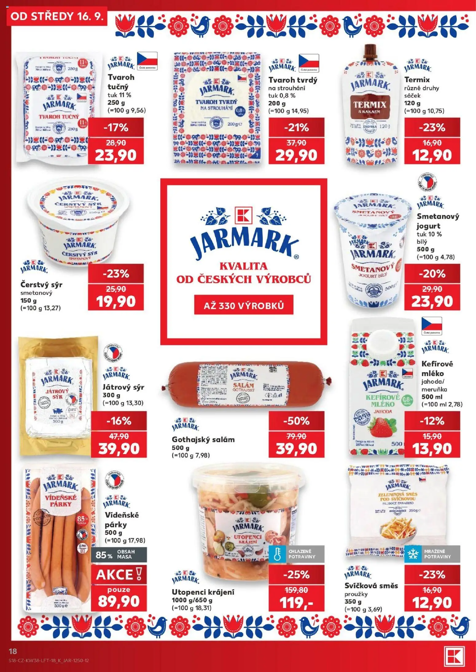 Kaufland leták - Brno od 16.09.2026 | Strana: 18 | Produkty: Mléko, Tvrdý tvaroh, Potraviny, Sáček