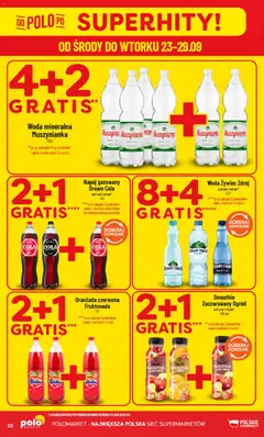 Pogląd oferty "POLOmarket gazetka" - ważna od 23.09.2026 | Strona: 22 | Produkty: Oranżada, Woda Żywiec Zdrój, Smoothie, Woda