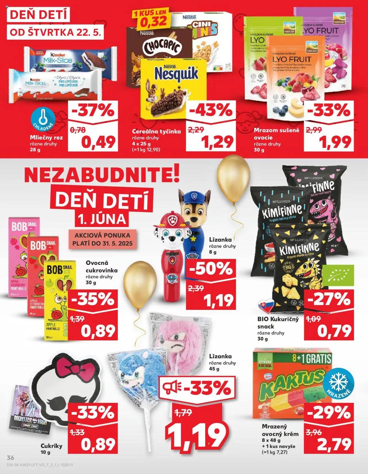 Nové Kaufland akcie – leták je platný od 22.05.2025 | Strana: 36 | Produkty: Kinder, Cukríky, Krém, Nesquik