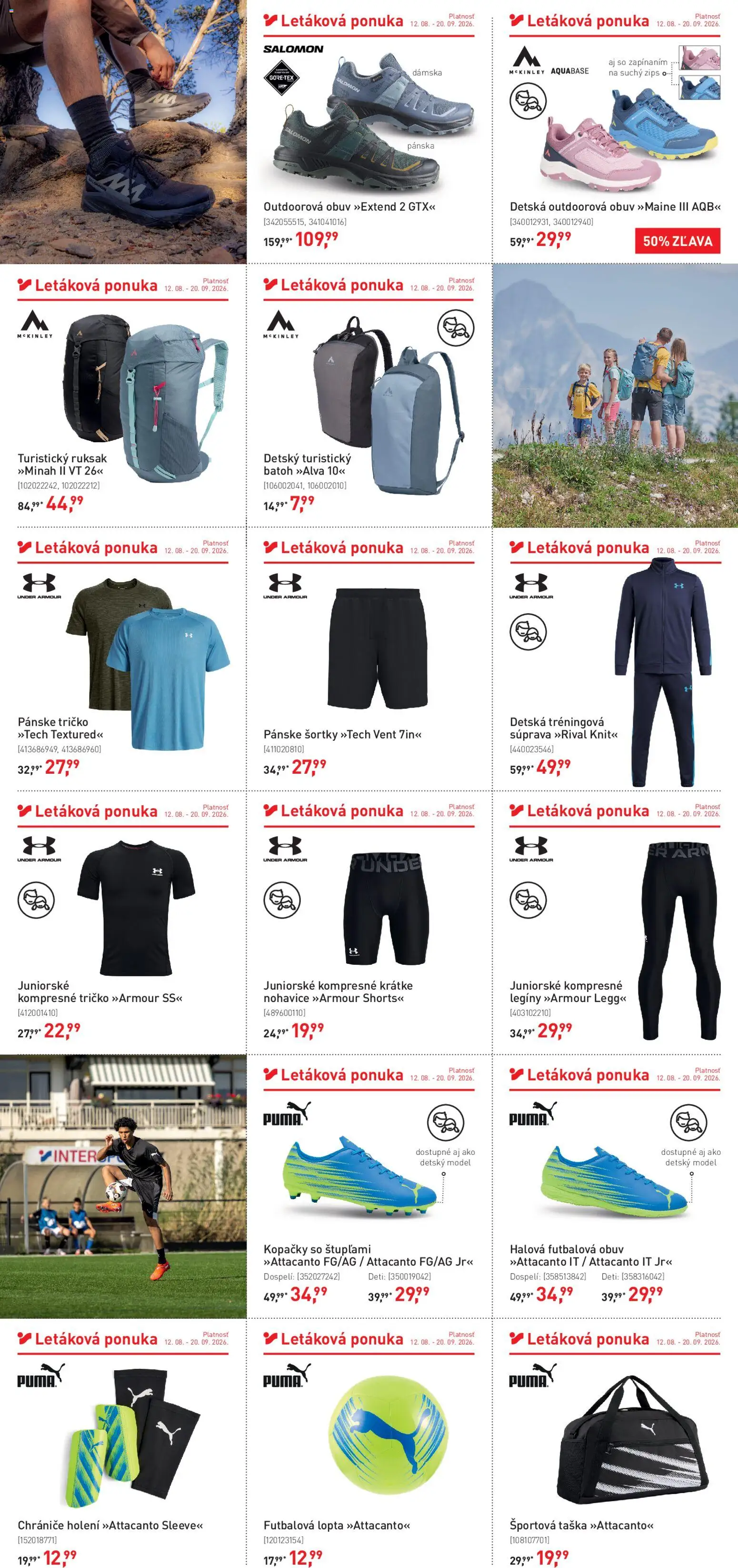Nové Intersport akcie – leták je platný od 12.08.2026 | Strana: 2 | Produkty: Kopačky, Tričko, Taška, Salomon