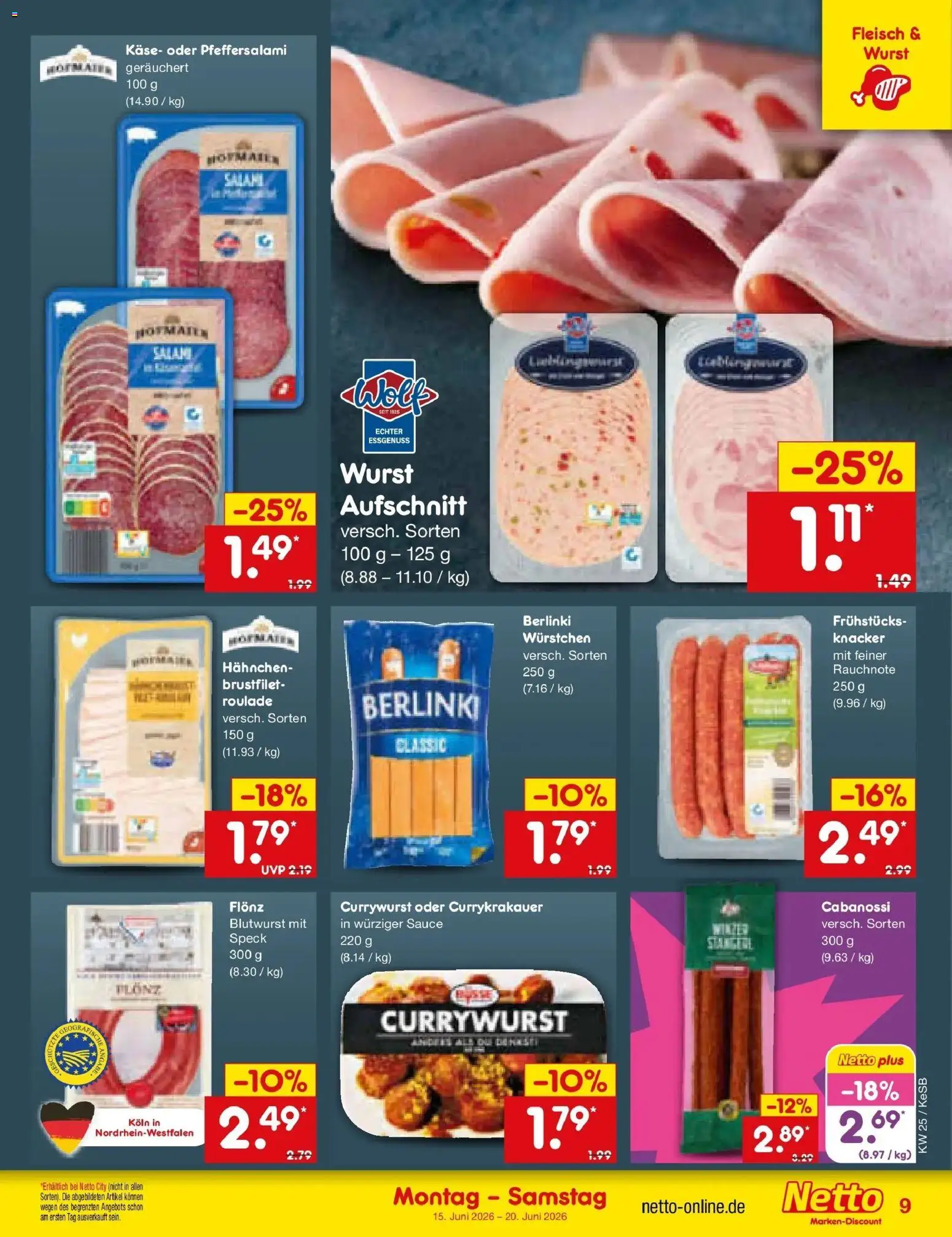 Netto Marken-Discount Prospekt Bonn – gültig ab 15.06.2026 | Seite: 11 | Produkte: Hahnchen, Käse, Wurst, Fleisch