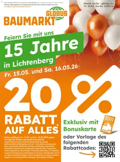 Globus Baumarkt Prospekt 	 ab 15.05.2026 gültig
