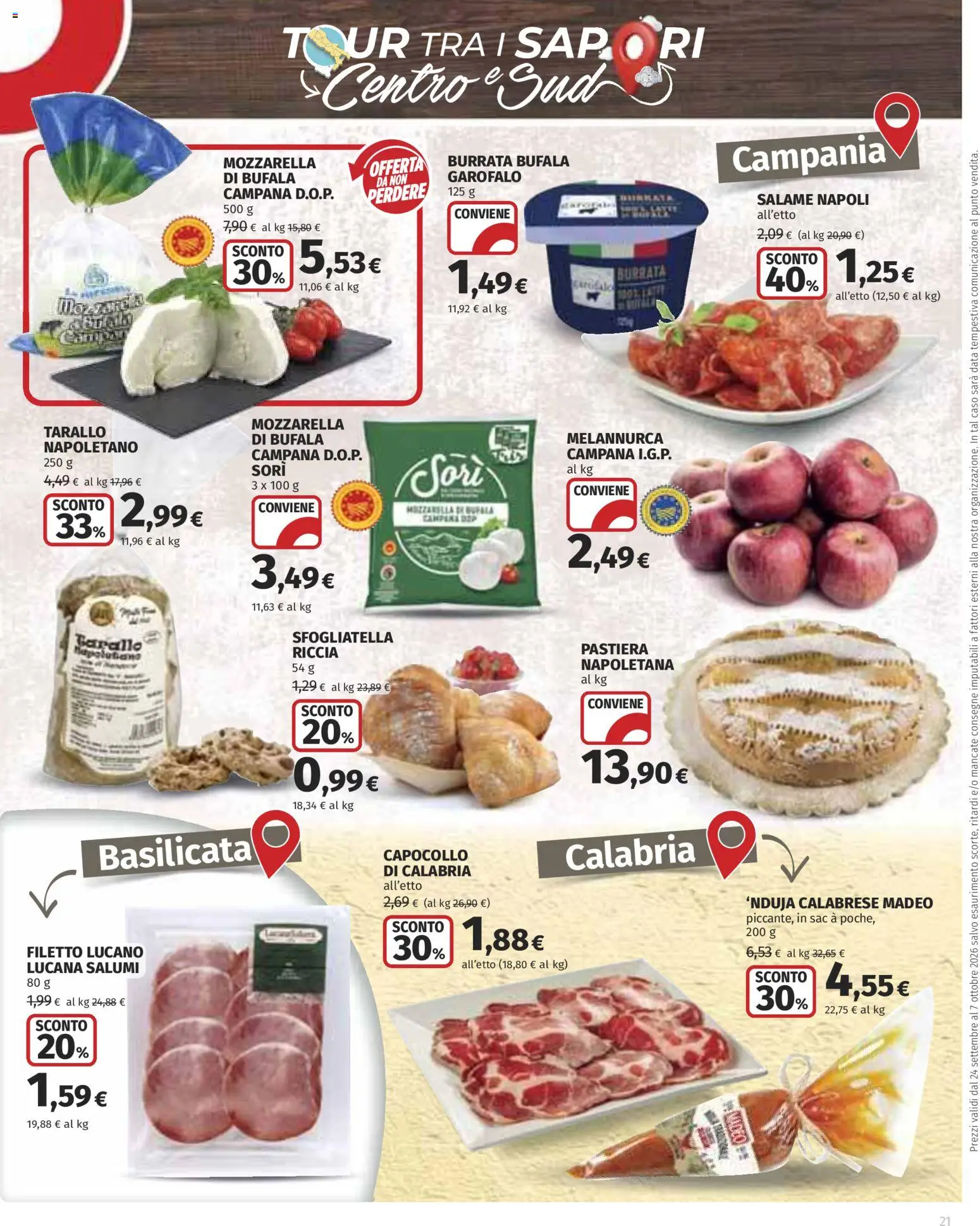Volantino Ipercoop del 24/09/2026 | Pagina: 21 | Prodotti: Filetto, Data, Mozzarella di bufala, Burrata