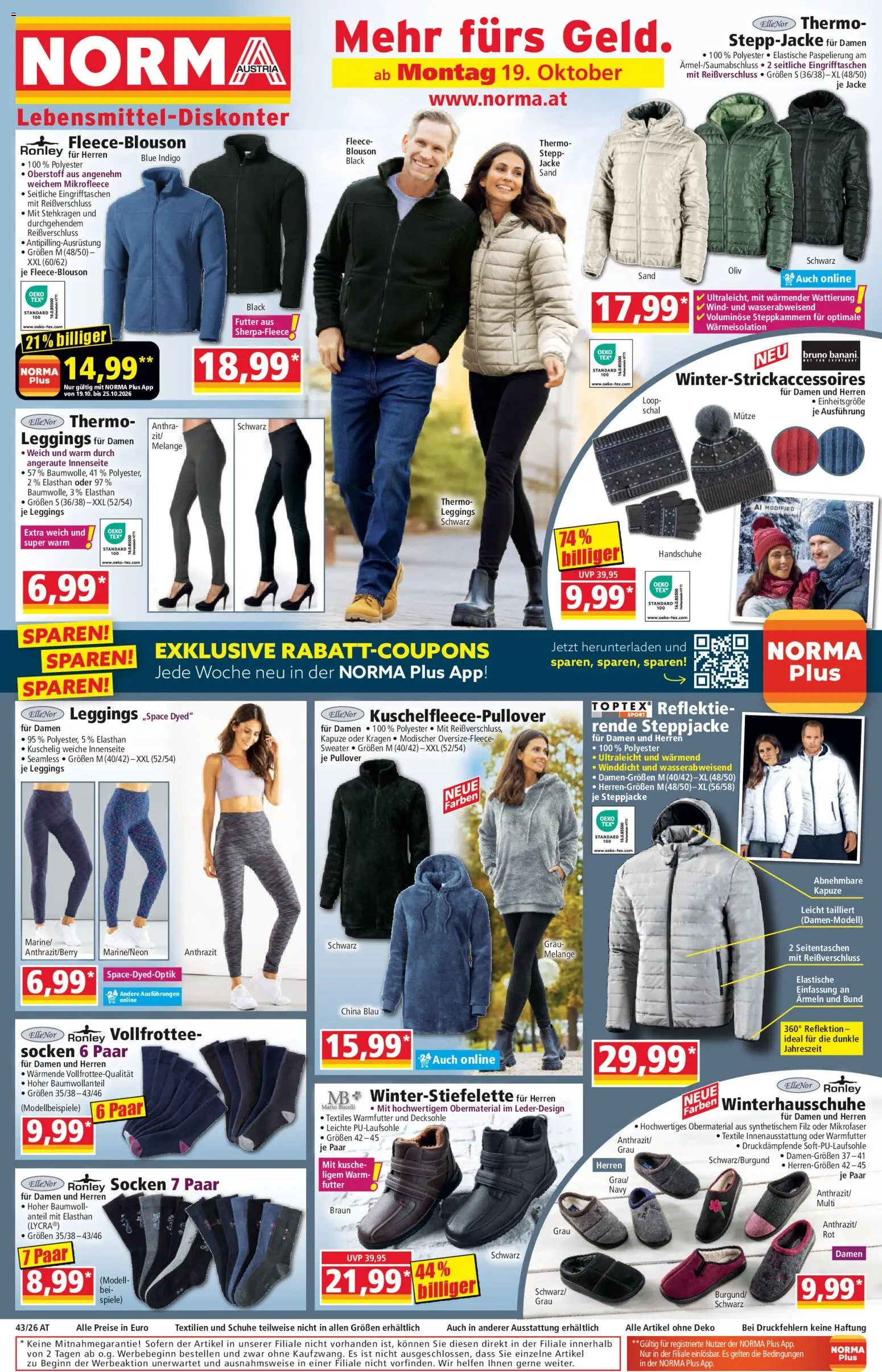 Norma Flugblatt gültig ab 19.10.2026 | Seite: 1 | Produkte: Socken, Leggings, Schal, Handschuhe
