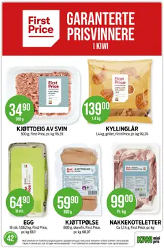 Forhåndsvisning av KJØTTDEIG AV SVIN, 300 g, First Price, pr. kg 116,33 gyldig fra 12/10/2026 | Side: 24 | Produkter: Koteletter, Egg, Ved, Kjøttdeig