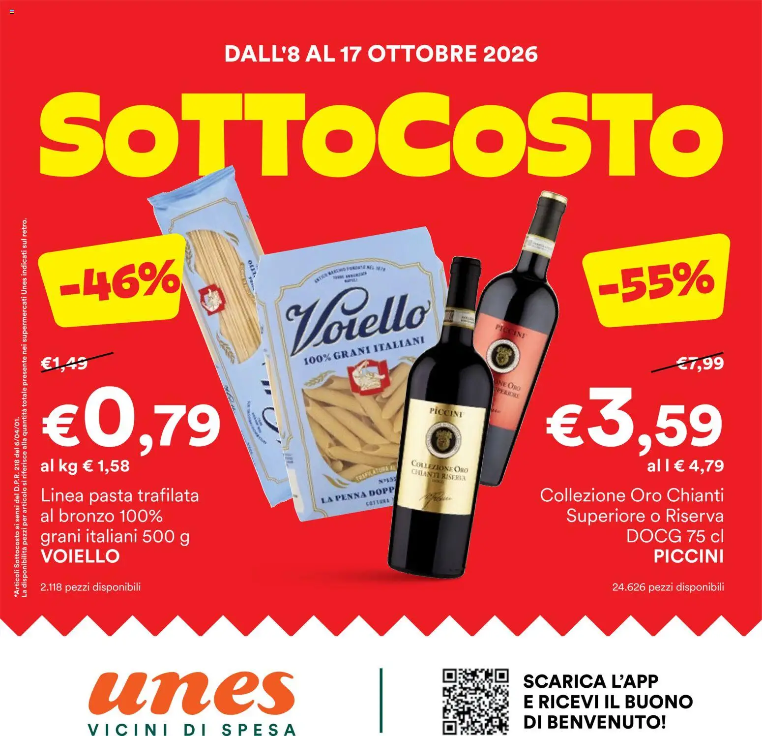 Volantino Unes del 08/10/2026 | Pagina: 1 | Prodotti: Voiello, Pasta