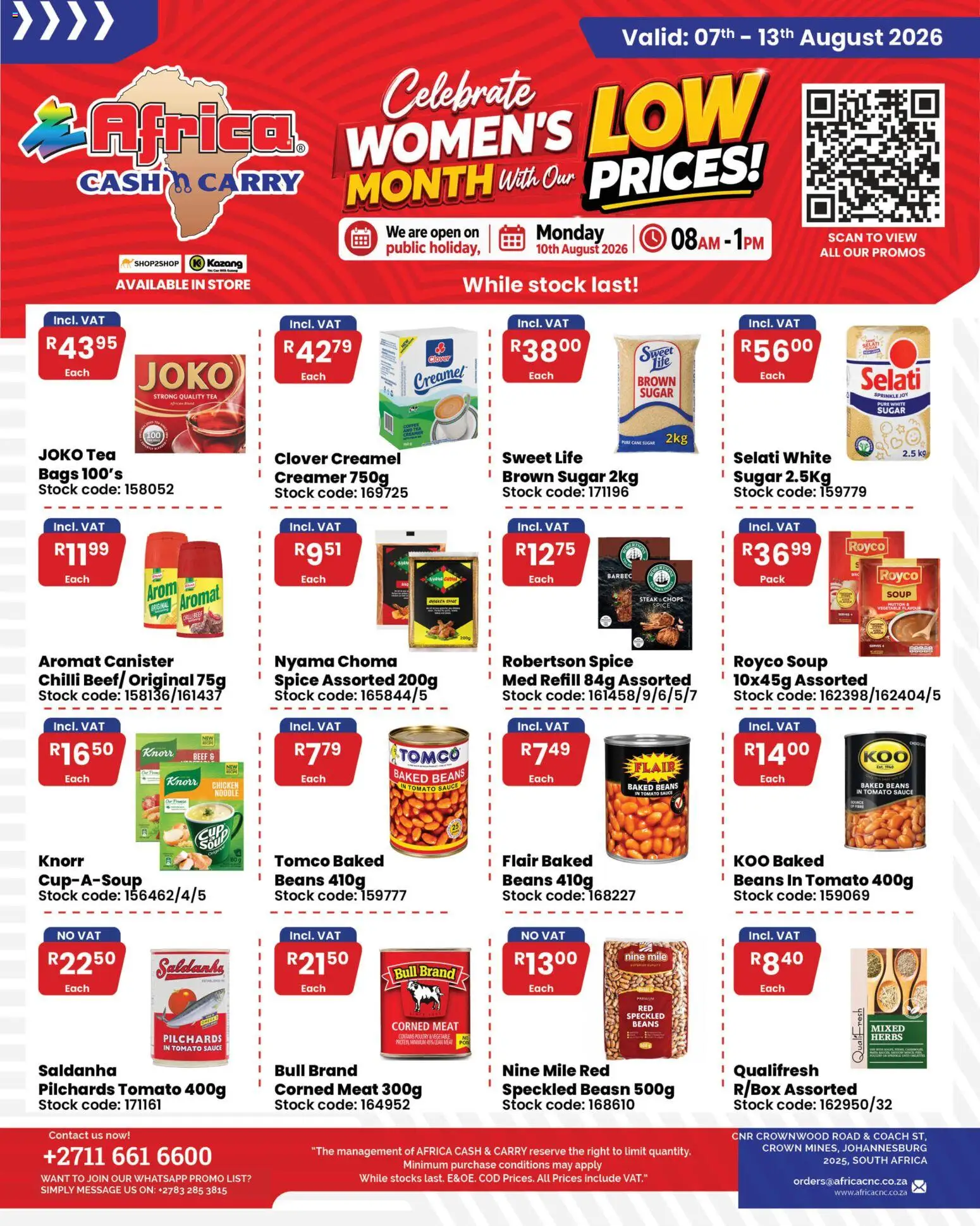 New Africa Cash & Carry catalogue – valid from 07/08/2026 | Page: 2 | Products: Pilchards, Steak, Chicken, Chilli