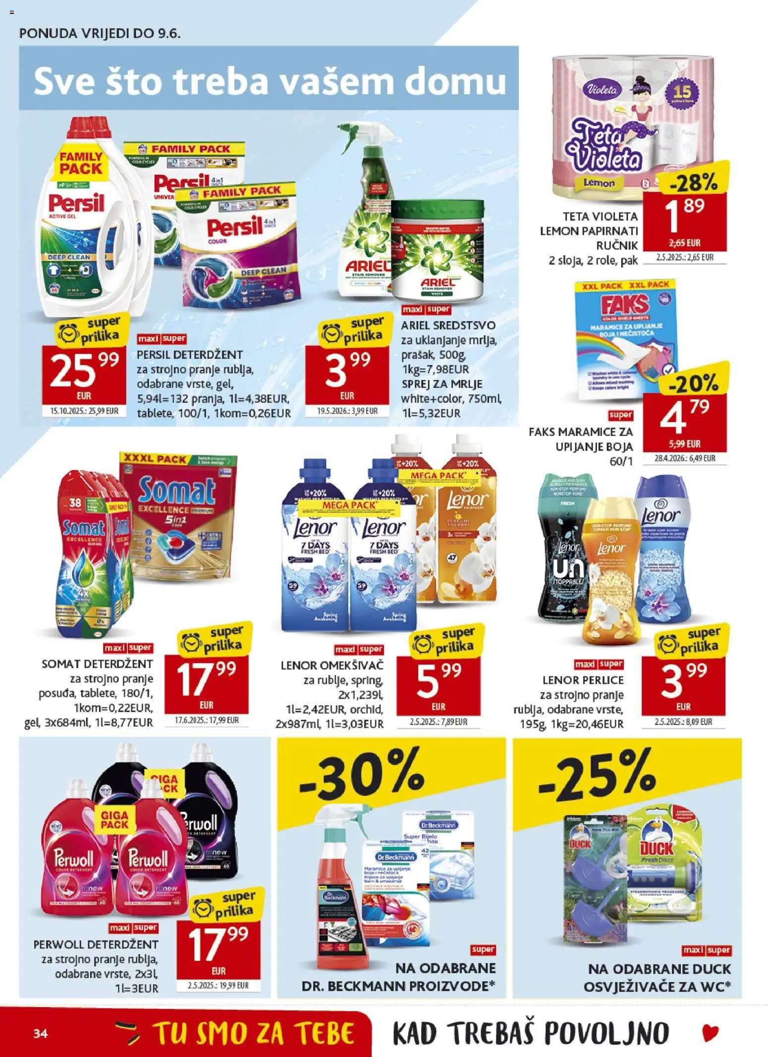 Konzum katalog | vrijedi od 27.05.2026 | Stranica: 34 | Proizvodi: Faks, Omekšivač, Maramice za upijanje boja, Ručnik
