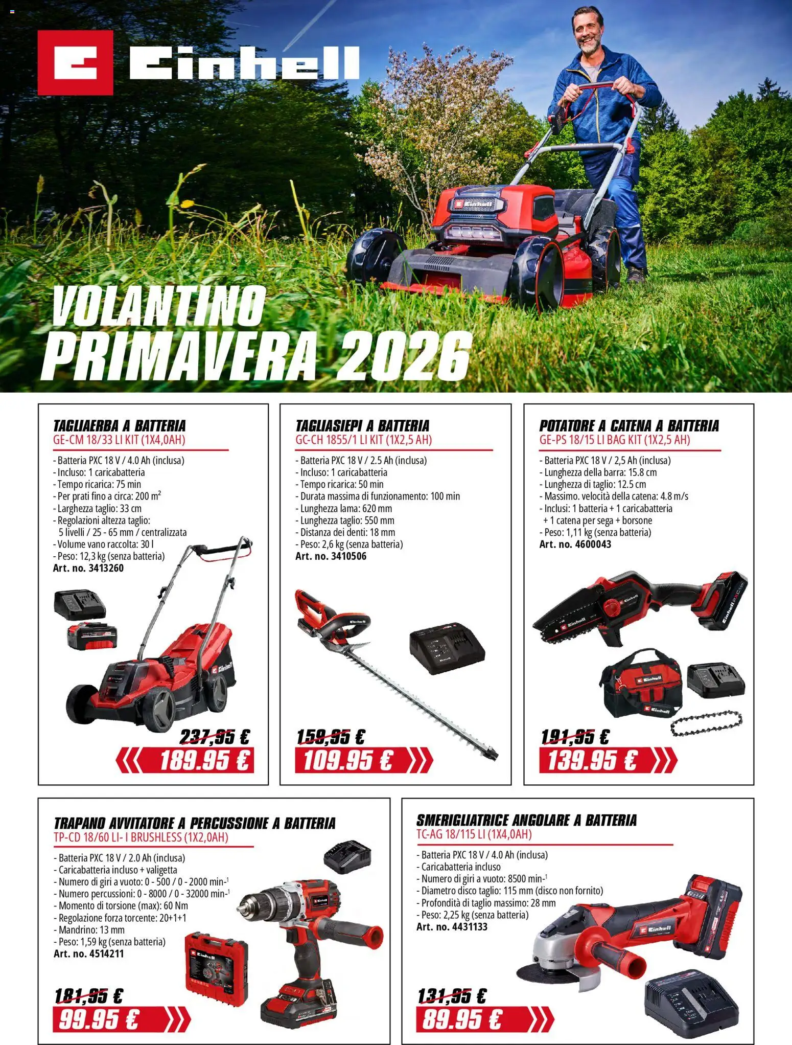 Volantino Einhell del 02.02.2026 | Pagina: 1 | Prodotti: Borsone, Sega, Smerigliatrice, Batteria