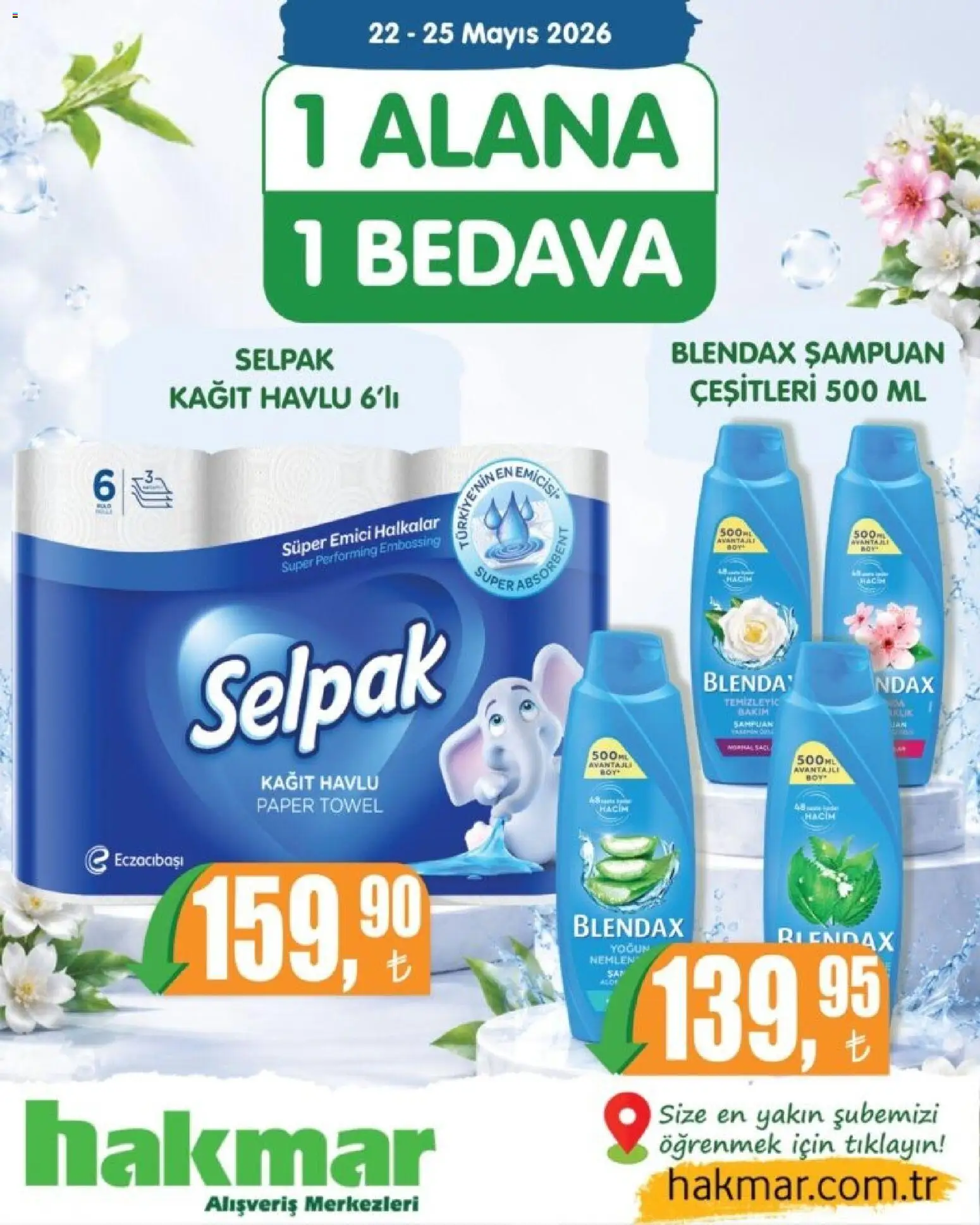 Hakmar - İndirim - 22.05.2026 tarihinden itibaren geçerlidir | Sayfa: 1 | Ürünler: Şampuan, Kağıt havlu