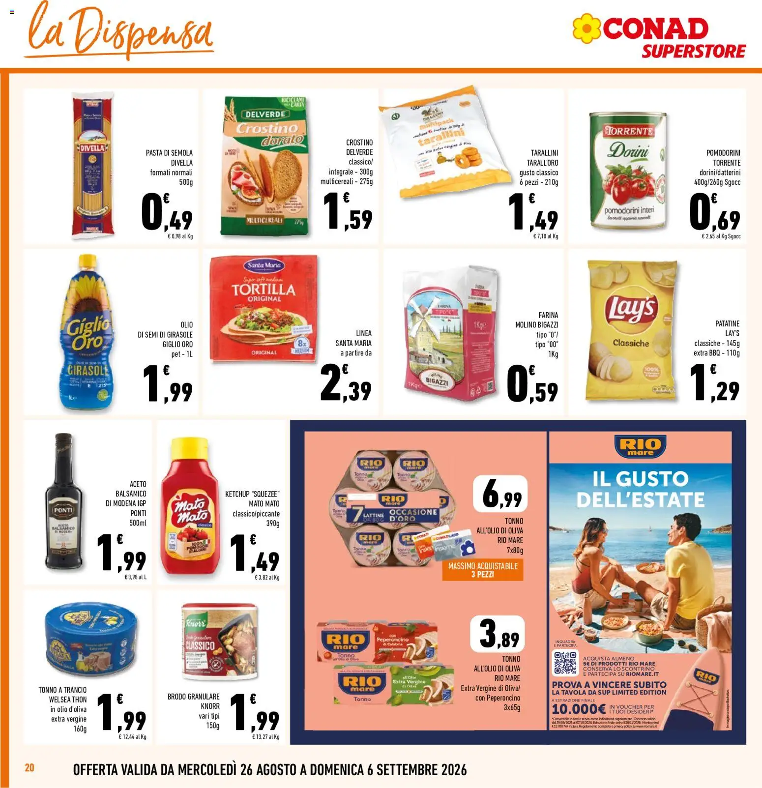 Volantino Conad del 26/08/2026 | Pagina: 20 | Prodotti: Ketchup, Farina, Tonno, Semi di girasole