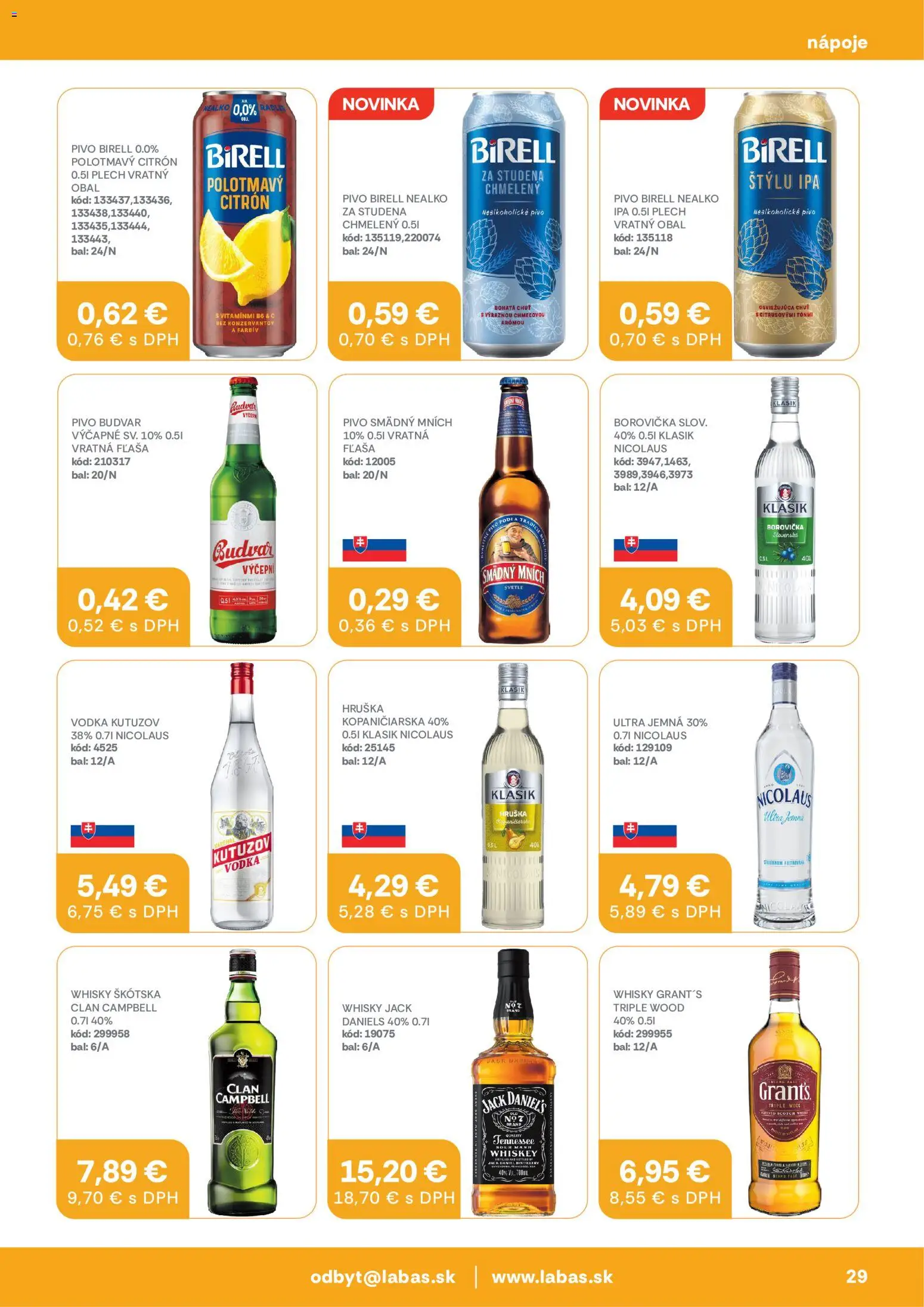 Nové Labaš akcie – leták je platný od 05.06.2026 | Strana: 29 | Produkty: Pivo, Birell, Whisky, Nealkoholické pivo