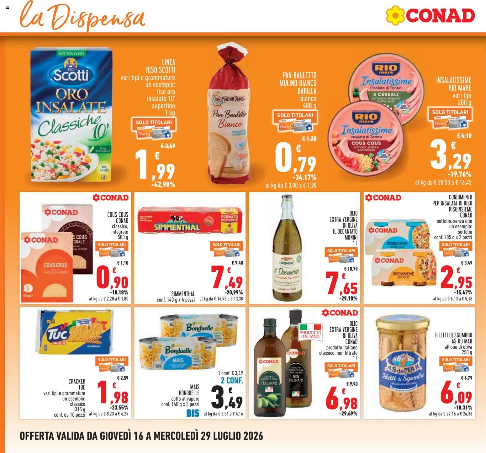 Volantino Conad del 16/07/2026 | Pagina: 18 | Prodotti: Pomodorini, Olive, Crackers, Tonno
