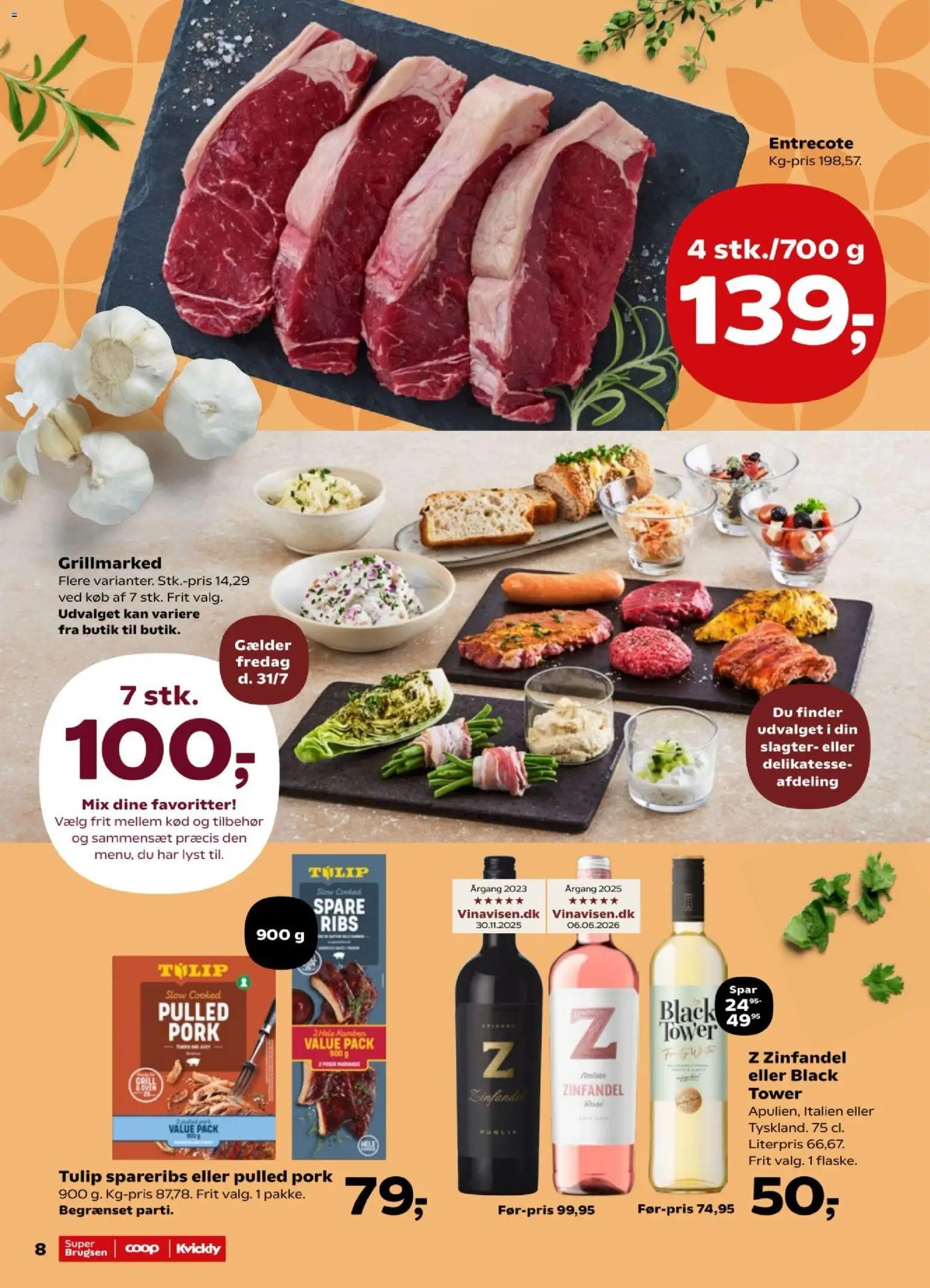 Super Brugsen tilbudsavis – gyldig fra 31/07/2026 | Side: 8 | Produkter: Ribs, Spareribs, Entrecote