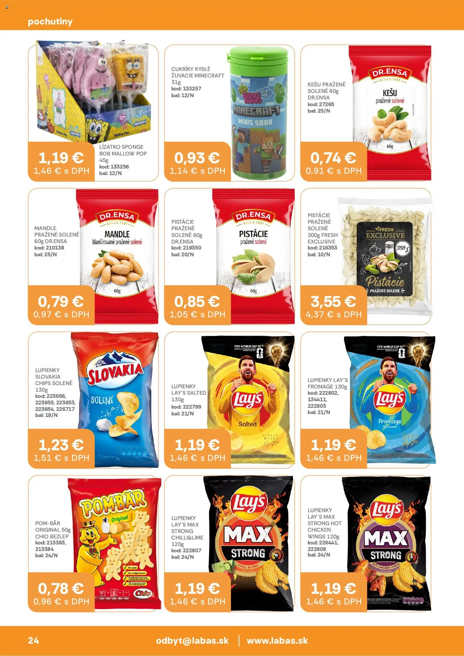 Nové Labaš akcie – leták je platný od 03.07.2026 | Strana: 24 | Produkty: Chilli, Cukríky, Pistácie, Mandle