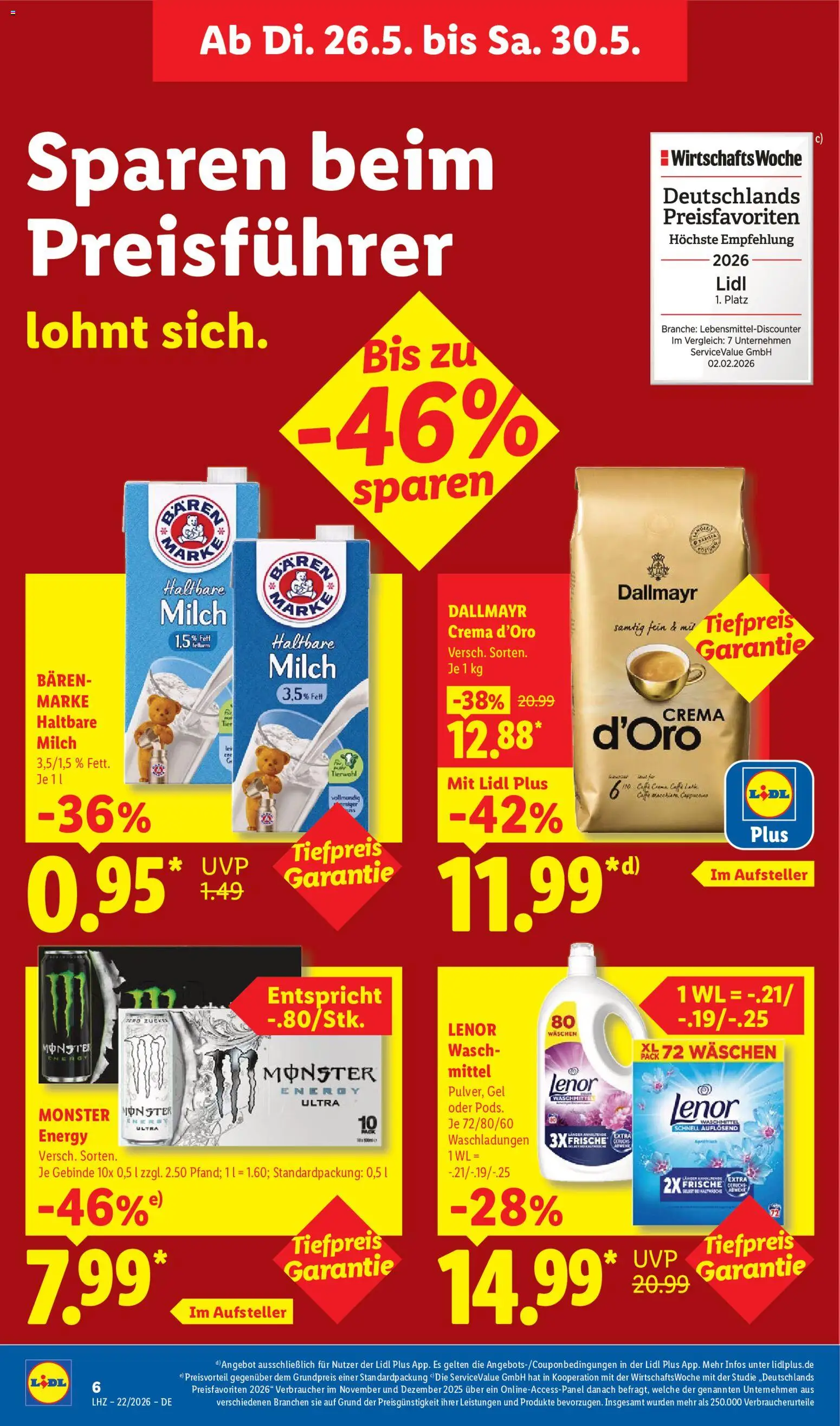 Lidl Prospekt – gültig ab 26.05.2026 | Seite: 12 | Produkte: Lenor, Haltbare milch, Monster, Waschmittel