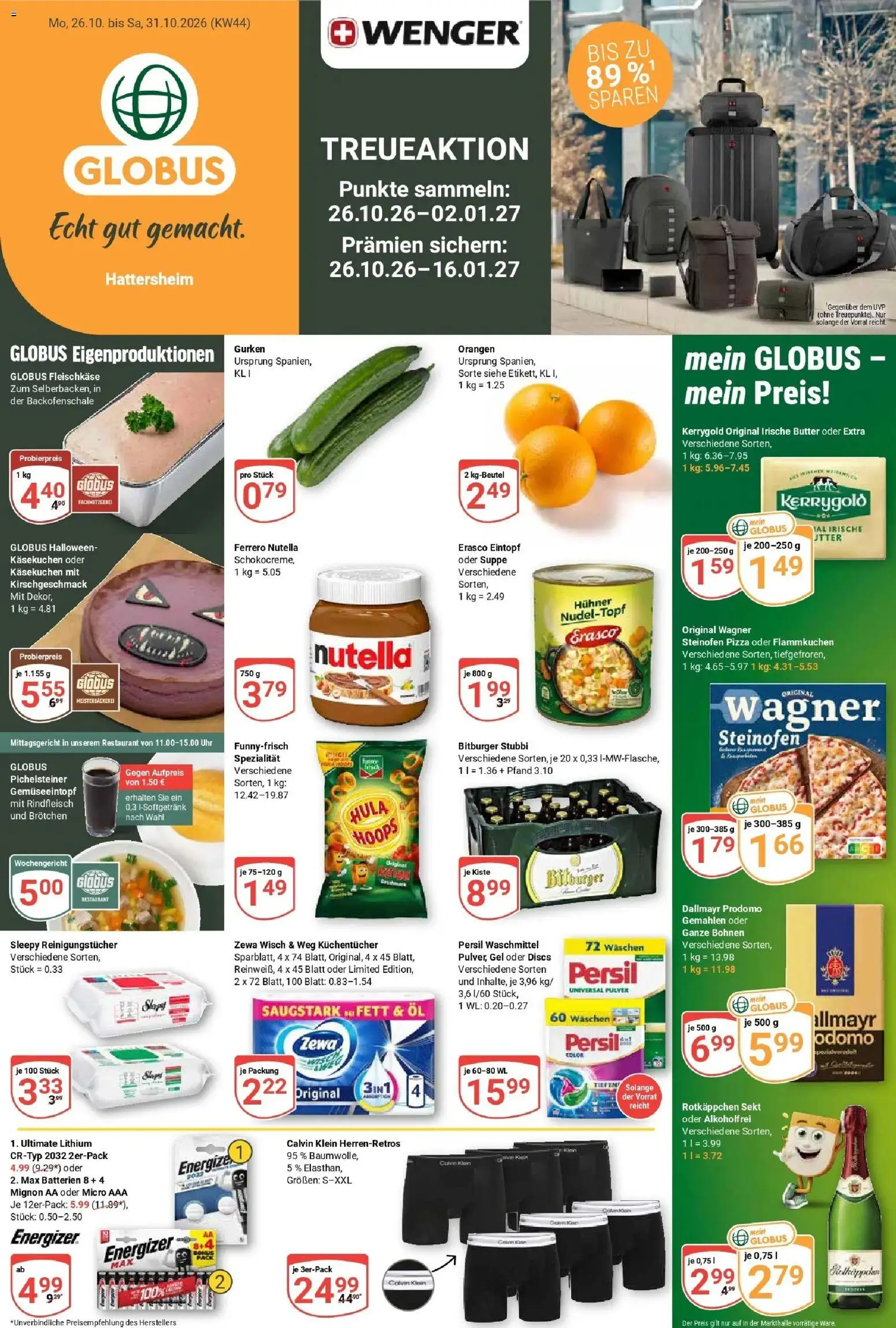 Globus Prospekt Hattersheim (ab 26.10.2026) » Angebote online | Seite: 1 | Produkte: Rotkappchen sekt, Bitburger, Öl, Erasco