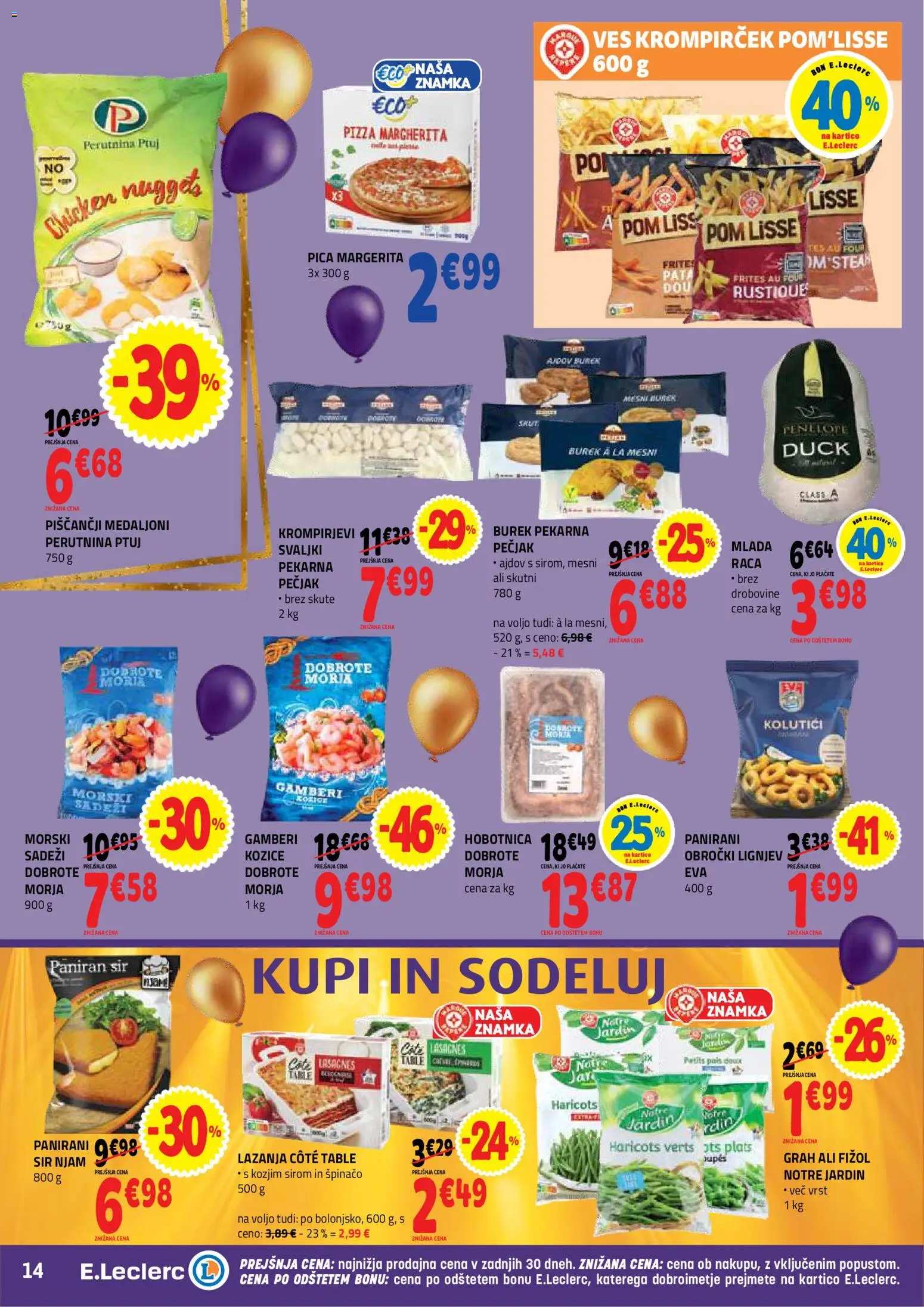 Novi E.leclerc katalog ponudbe – veljaven od 21.10.2026 | Stran: 14 | Izdelki: Sir, Pica, Lazanja, Grah