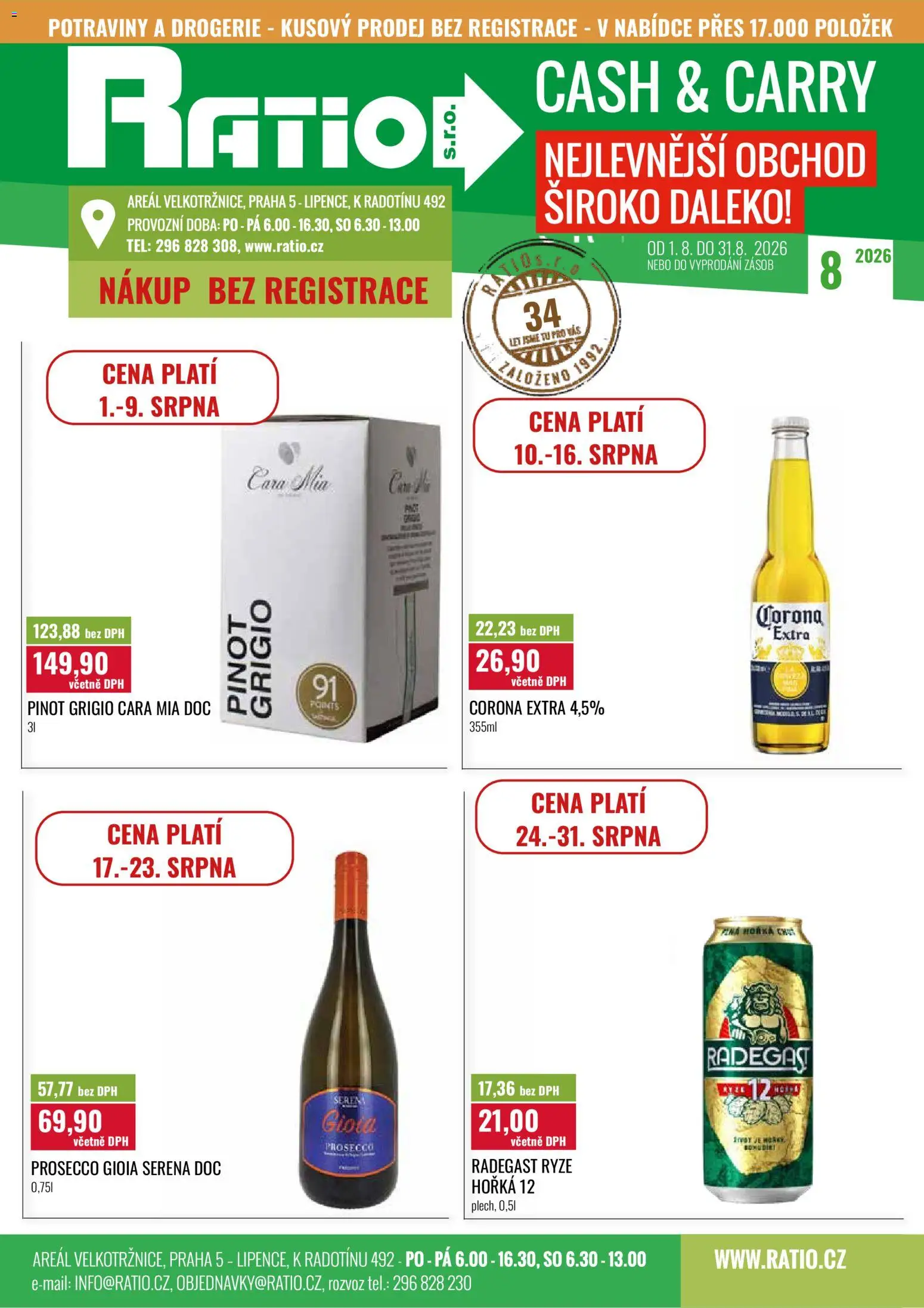 Ratio leták od 01.08.2026 | Strana: 1 | Produkty: Prosecco, Rýže, Potraviny, Pinot Grigio