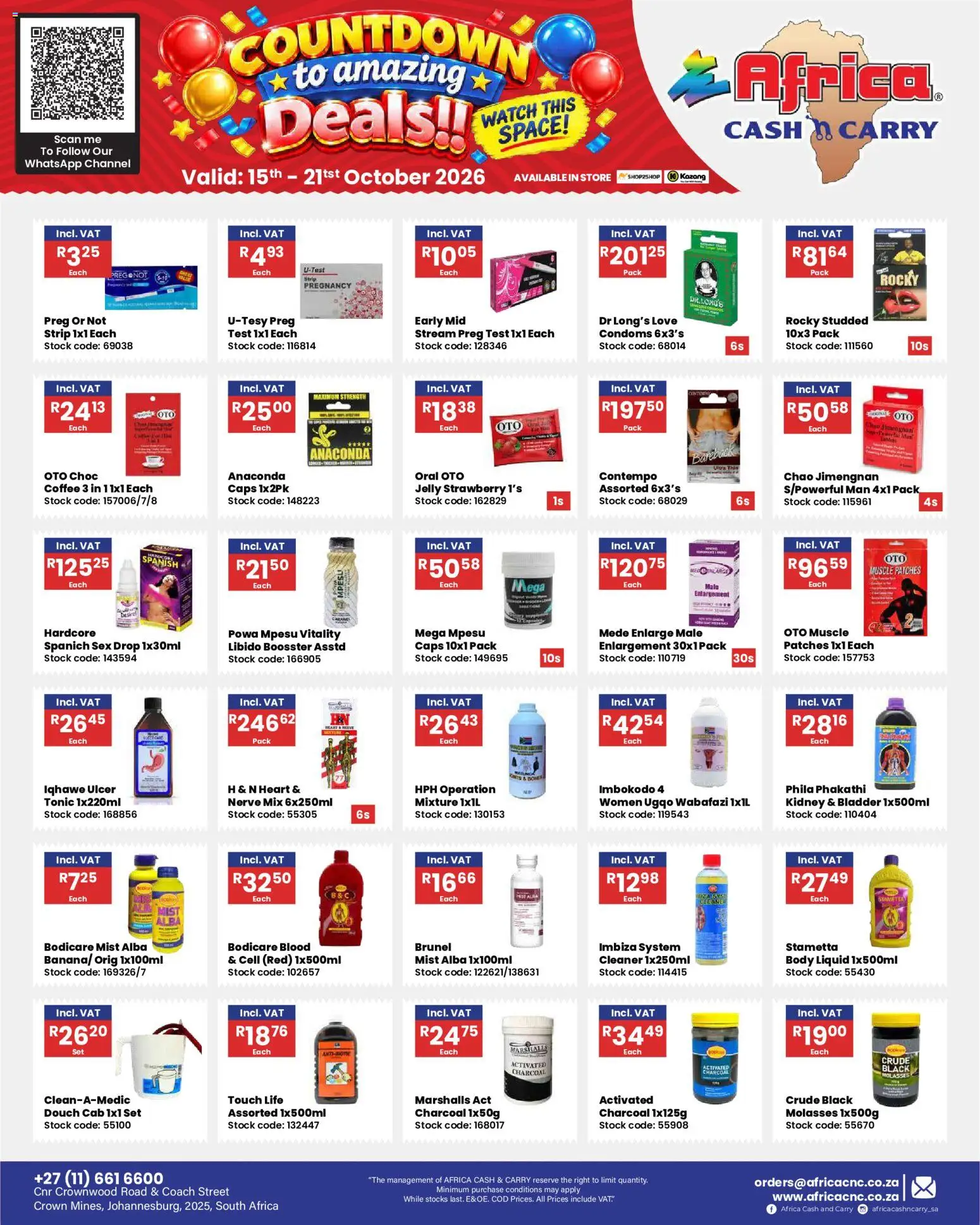 New Africa Cash & Carry catalogue – valid from 15/10/2026 | Page: 19 | Products: Watch, Tonic, Coffee, Stock