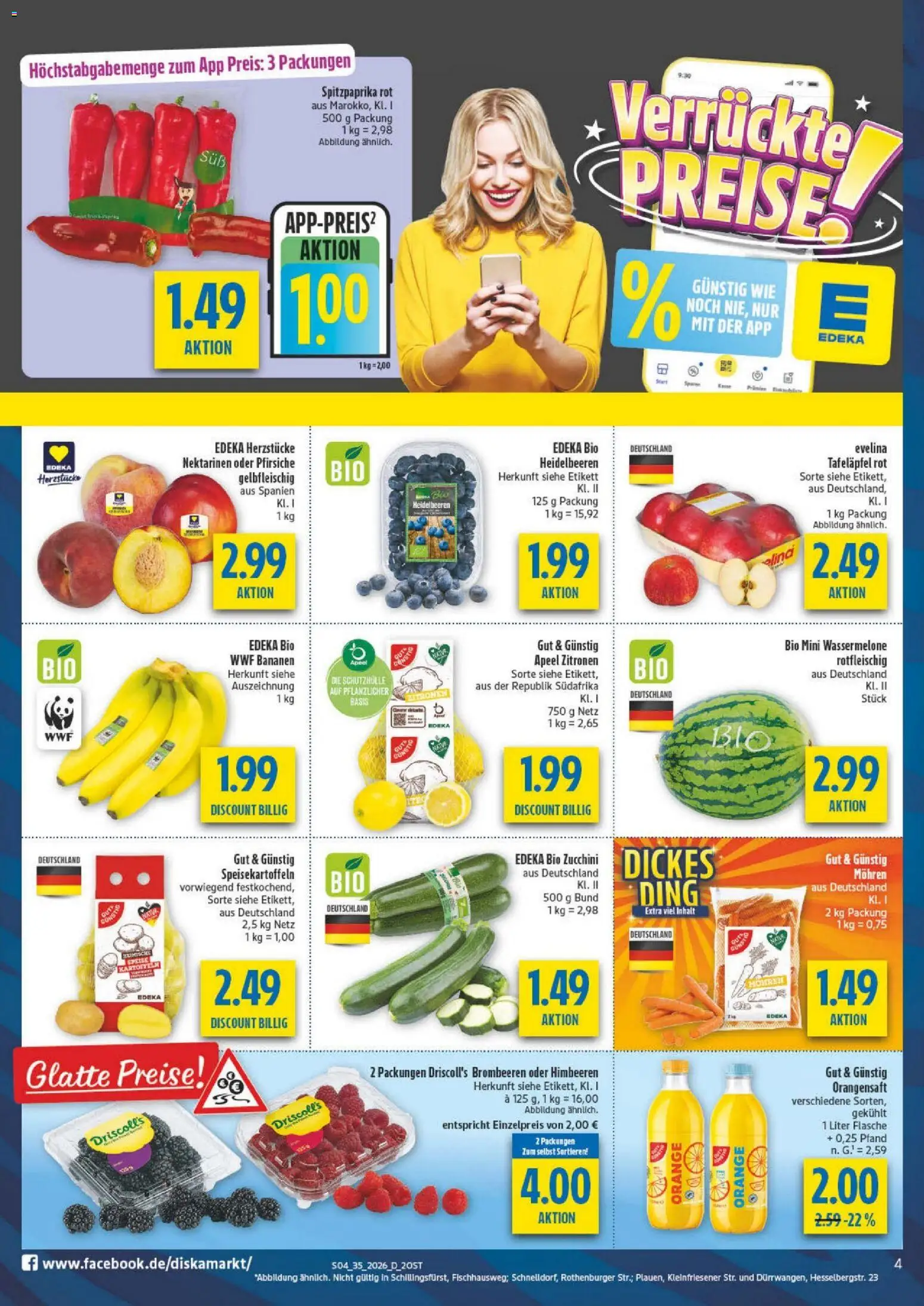 Diska - Diska Angebote Sachsen-Thüringen KW35 – gültig ab 19.08.2026 | Seite: 4 | Produkte: Nektarinen, Orangensaft, Kartoffeln, Zucchini