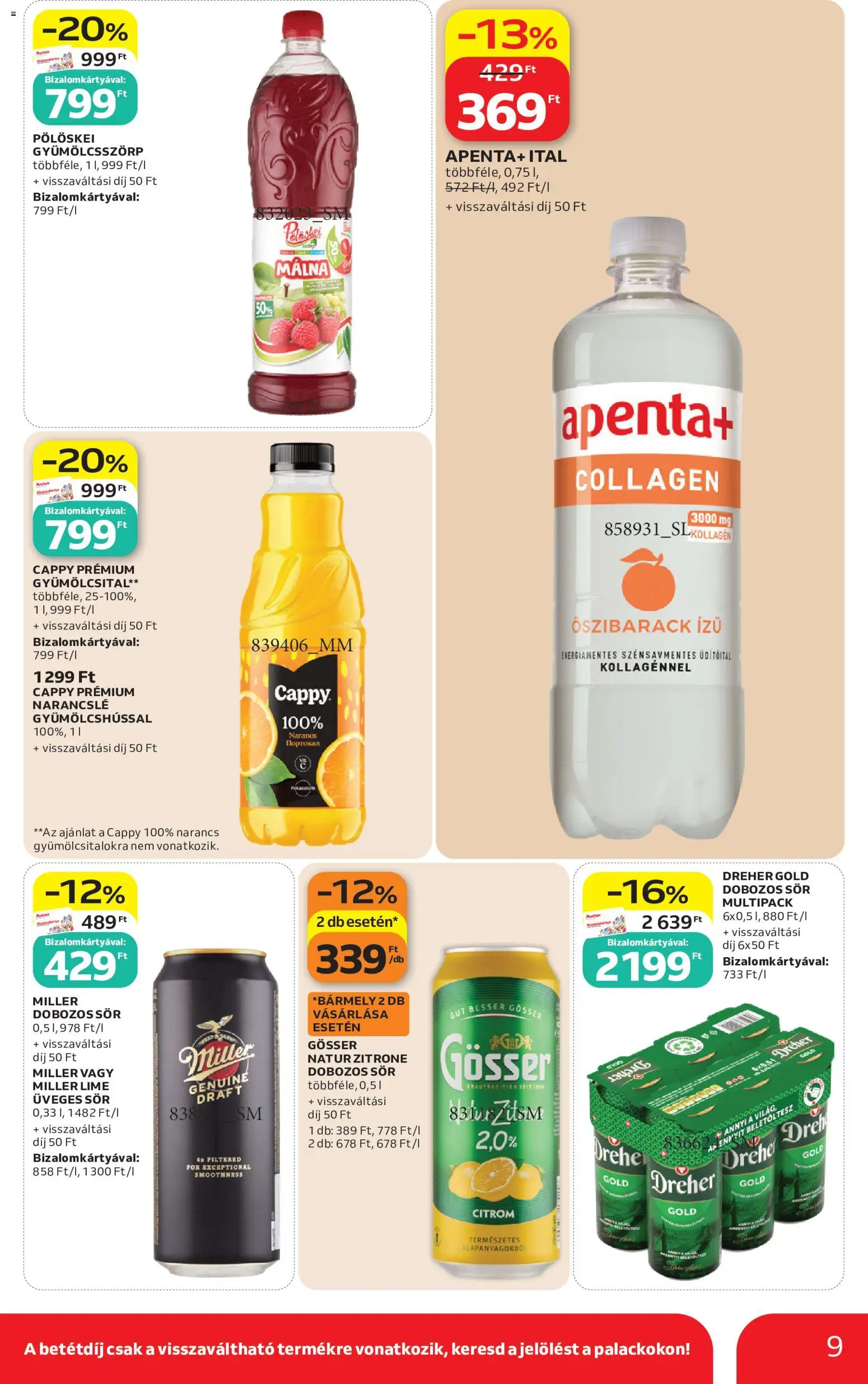Auchan akciós ujság - amely érvényes a következő dátumtól: 04.06.2026 | Oldal: 9 | Termékek: Málna, Gyümölcsital, Gösser, Narancs