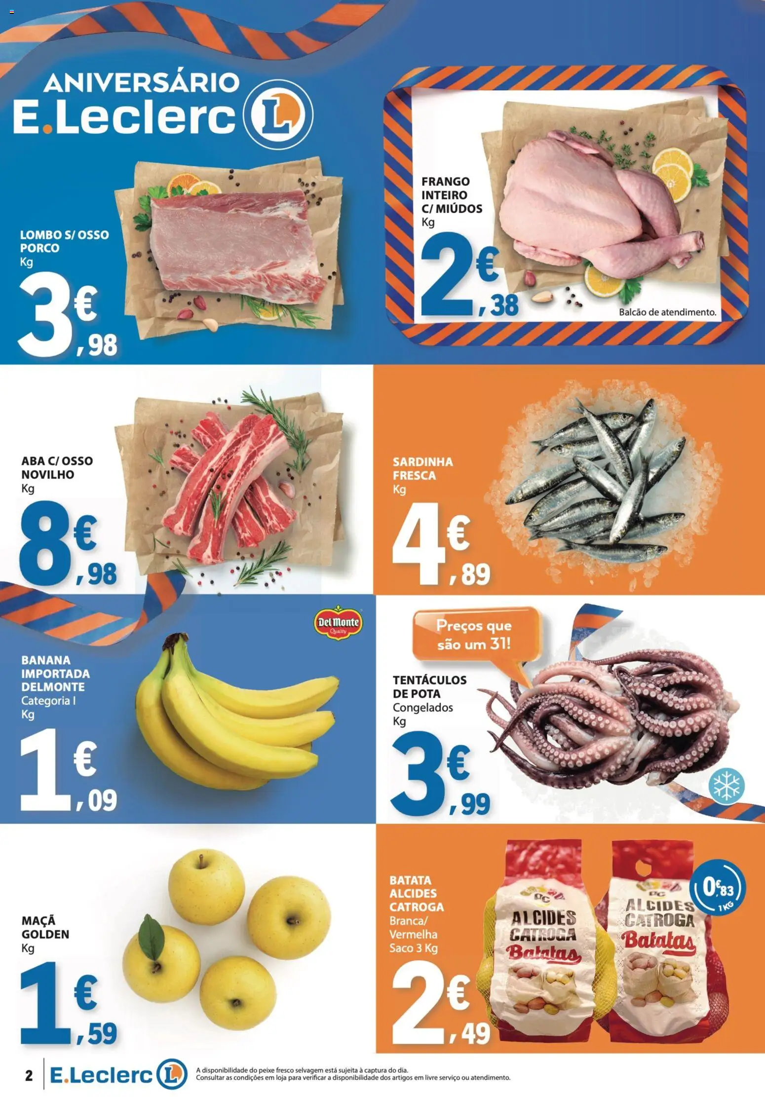 E.Leclerc folheto Semanal Aniversário 31 │ válido de 22/10/2026 | Página: 2 | Produtos: Banana, Frango, Batatas, Frango inteiro