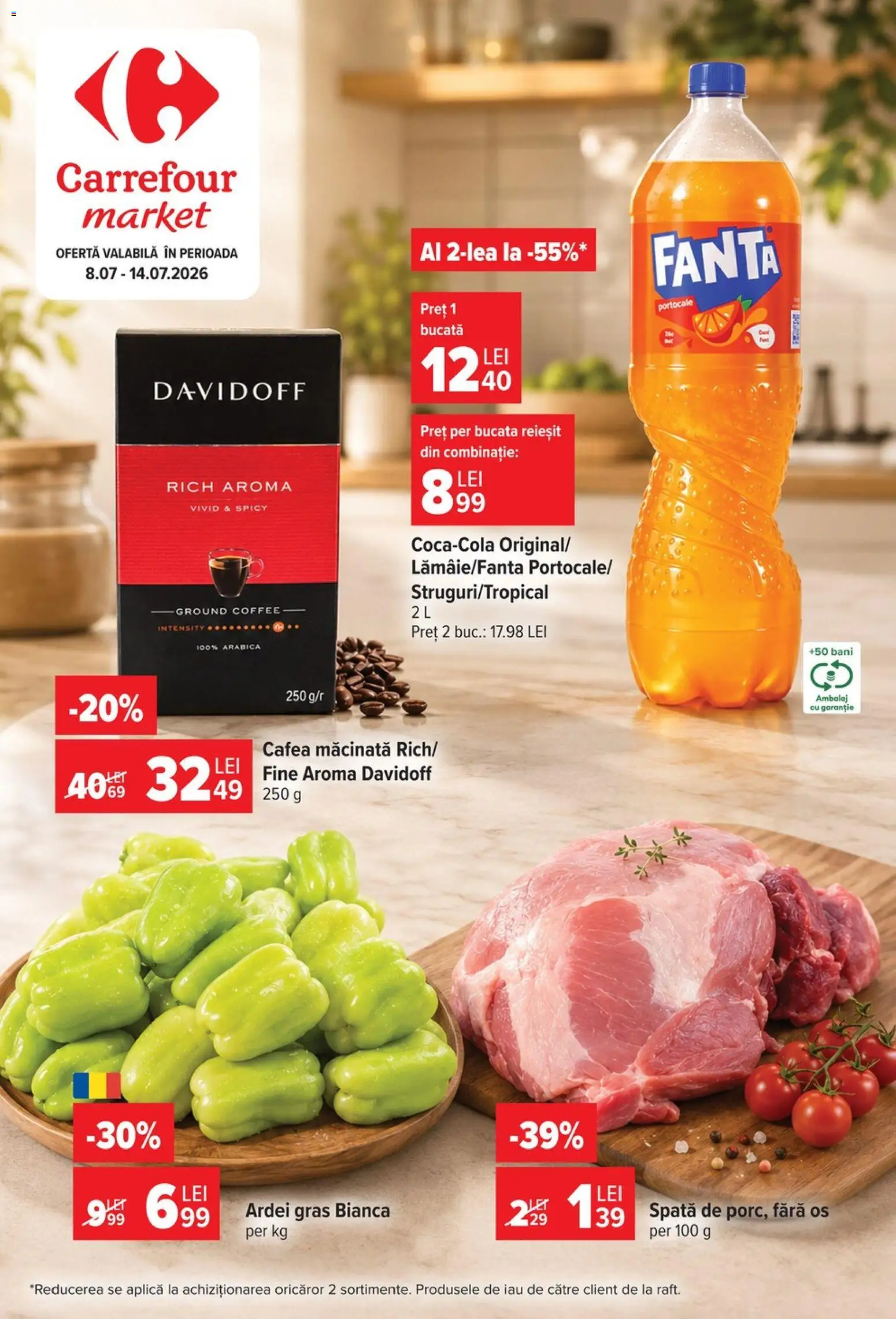 Noul catalog Carrefour – valabil de la 08.07.2026 | Pagină: 1 | Produse: Ardei, Cafea, Portocale