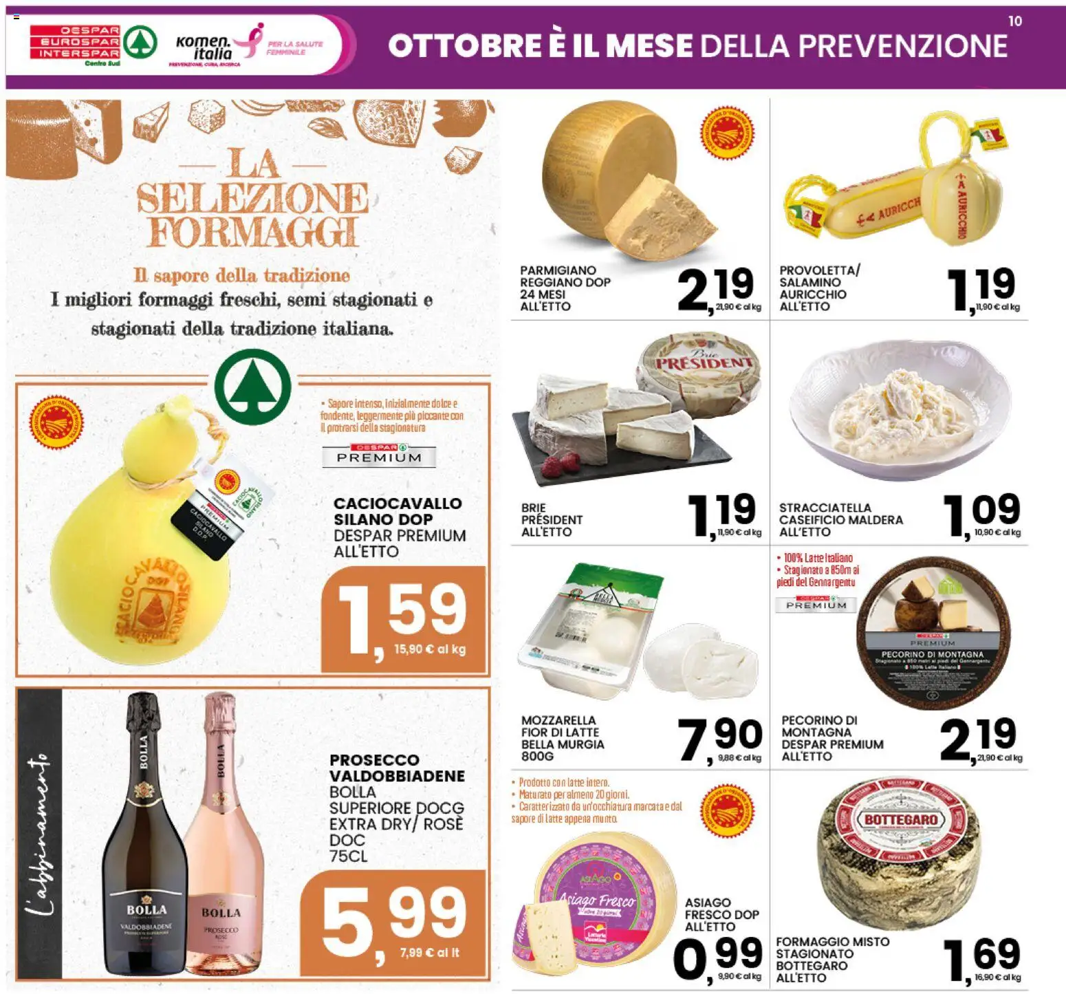Volantino Interspar del 12/10/2026 | Pagina: 10 | Prodotti: Mozzarella, Formaggio, Parmigiano, Pecorino