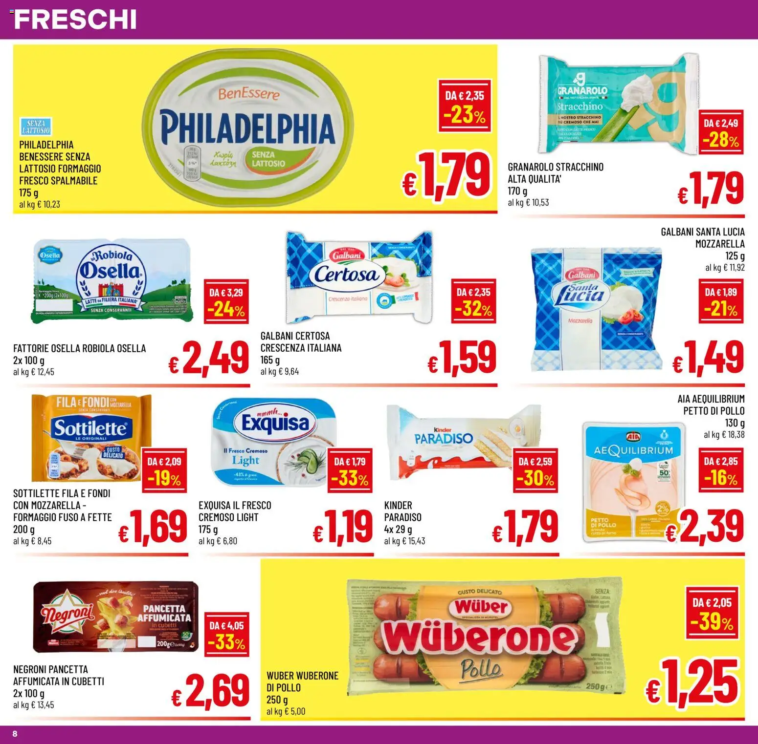 Volantino A&O del 10.06.2026 | Pagina: 8 | Prodotti: Petto di Pollo, Pancetta, Mozzarella, Stracchino