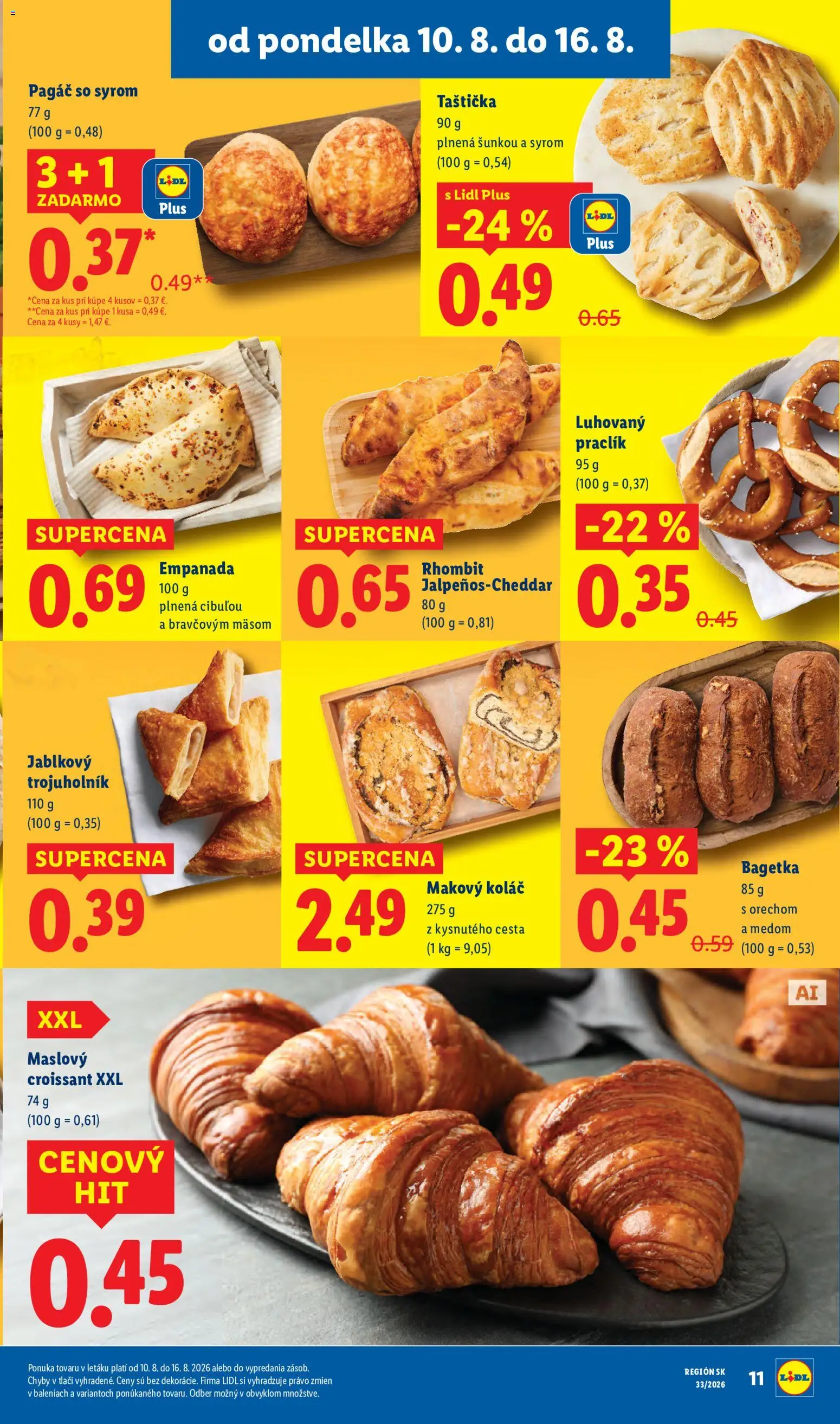 Nové Lidl akcie – leták je platný od 10.08.2026 | Strana: 15 | Produkty: Croissant, Koláč, Apple