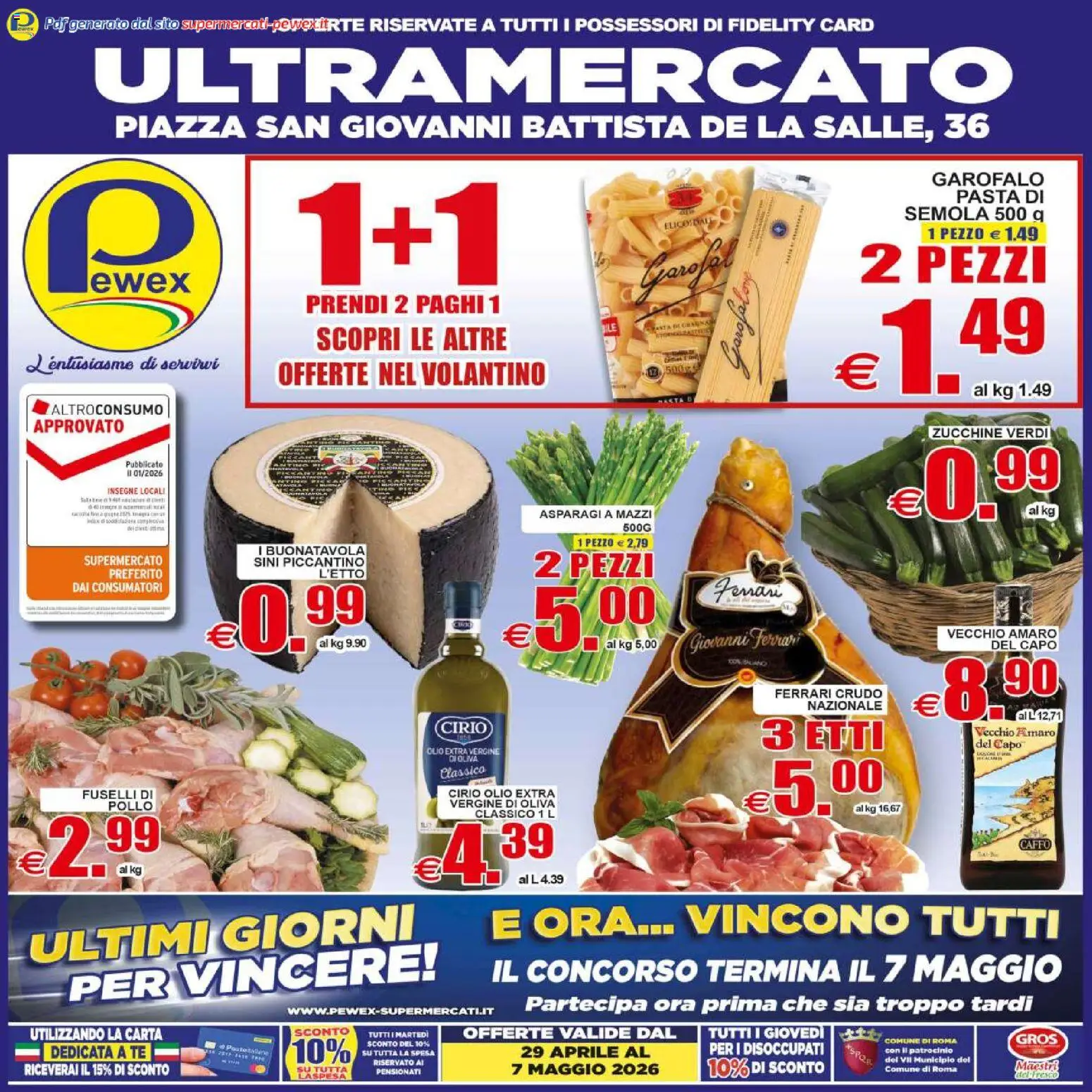 Volantino Pewex del 29.04.2026 | Pagina: 1 | Prodotti: Olio, Olio extra vergine, Zucchine, Amaro