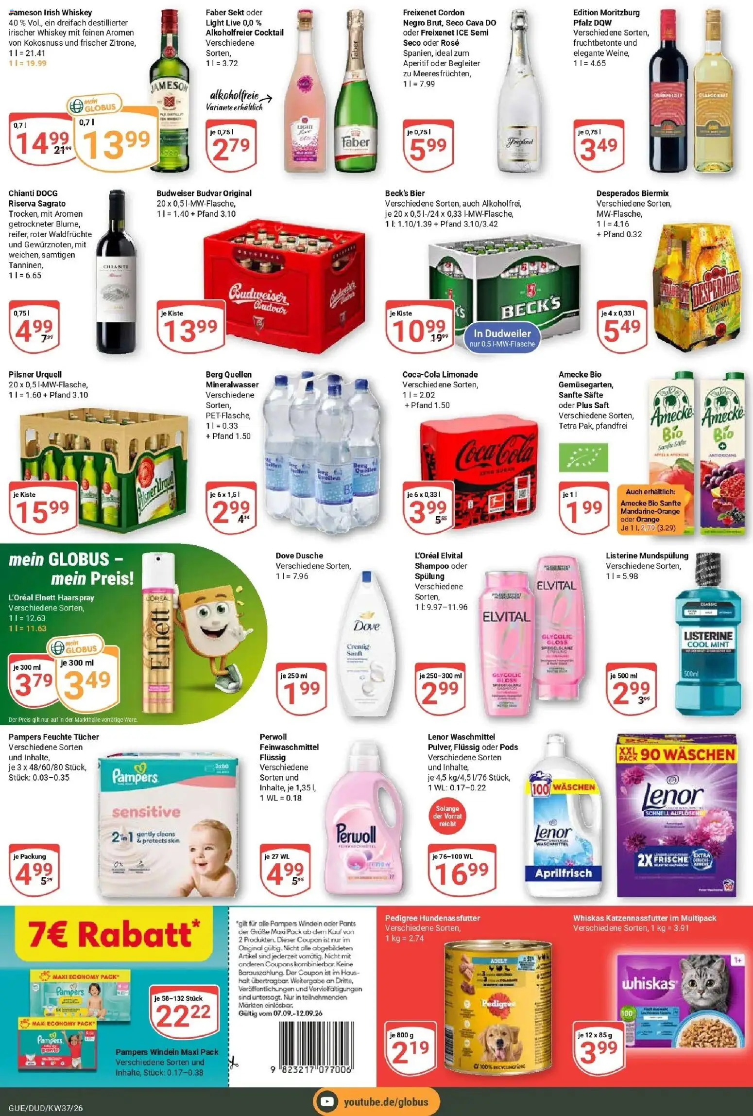 Globus Prospekt Saarbrücken-Dudweiler – gültig ab 07.09.2026 | Seite: 7 | Produkte: Dusche, Jameson, Spülung, Pilsner urquell