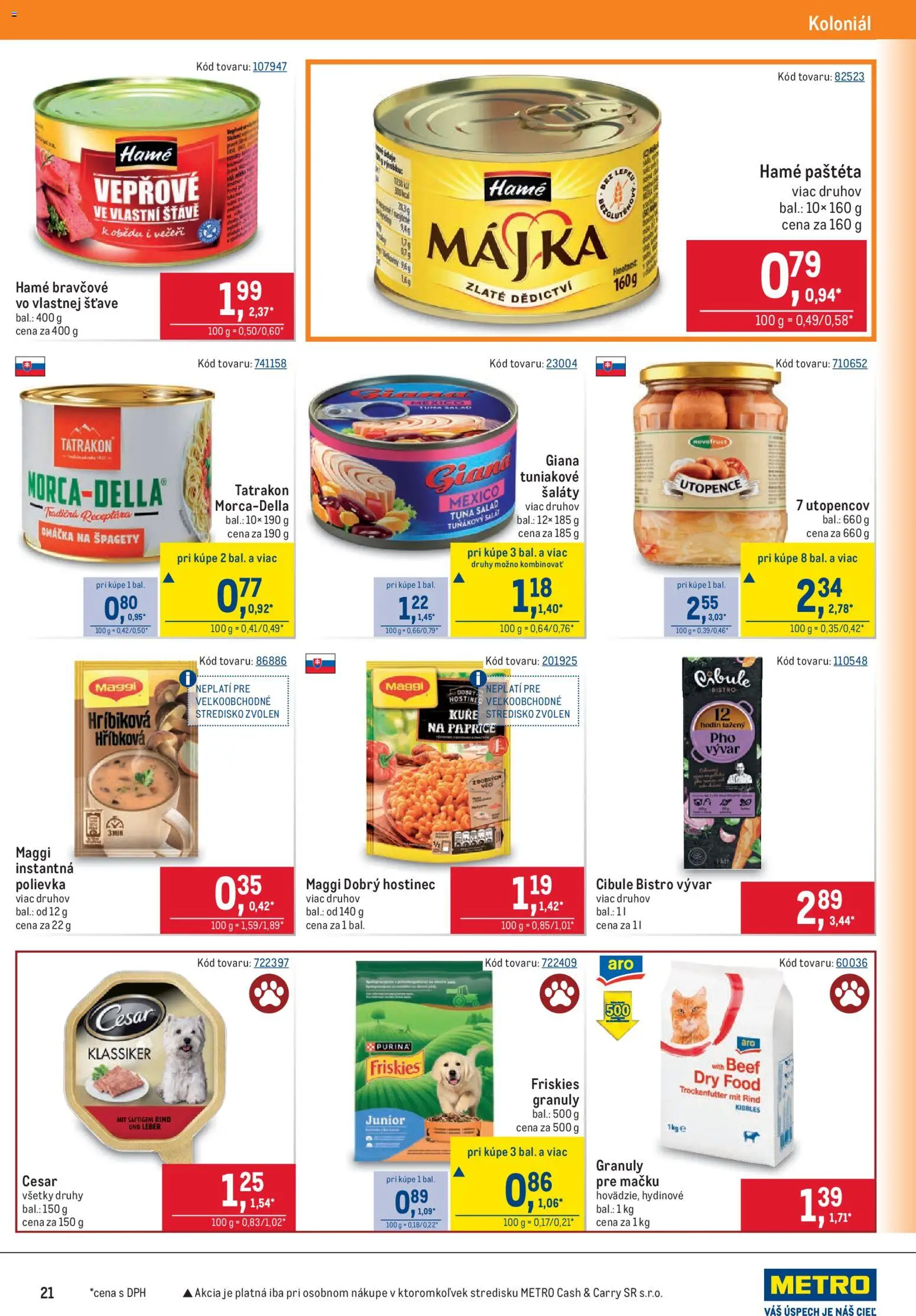 Nové Metro akcie – leták je platný od 07.10.2026 | Strana: 21 | Produkty: Friskies, Šalát, Paštéta, Špagety